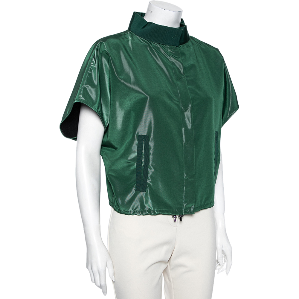 

Emporio Armani Metallic Green Synthetic Drawstring Hem Detailed Jacket