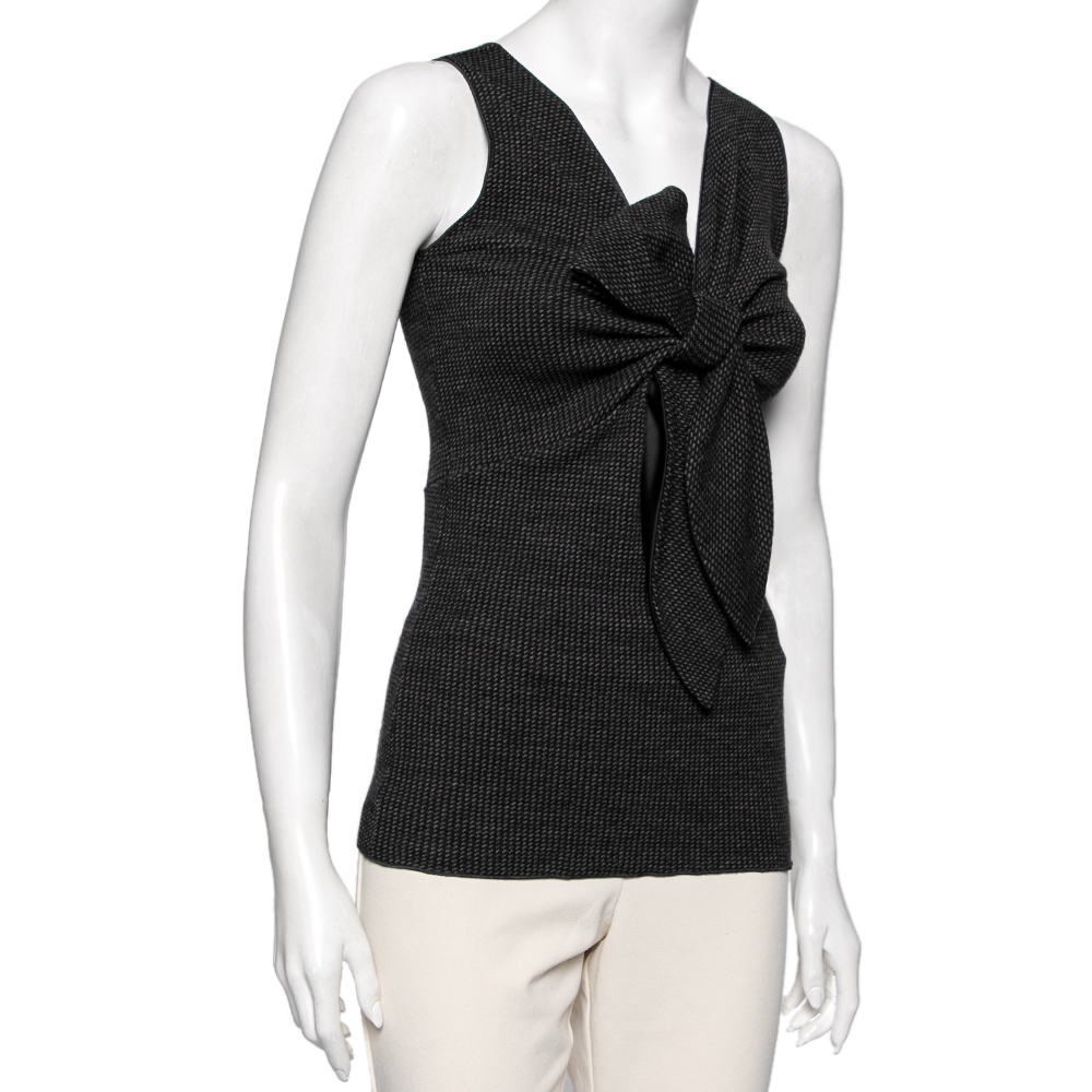 

Emporio Armani Grey Wool Knot Detailed Front Sleeveless Top