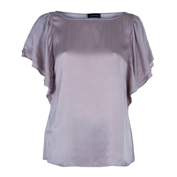 Pre Owned Emporio Armani Polka Dot Printed Silk Top M