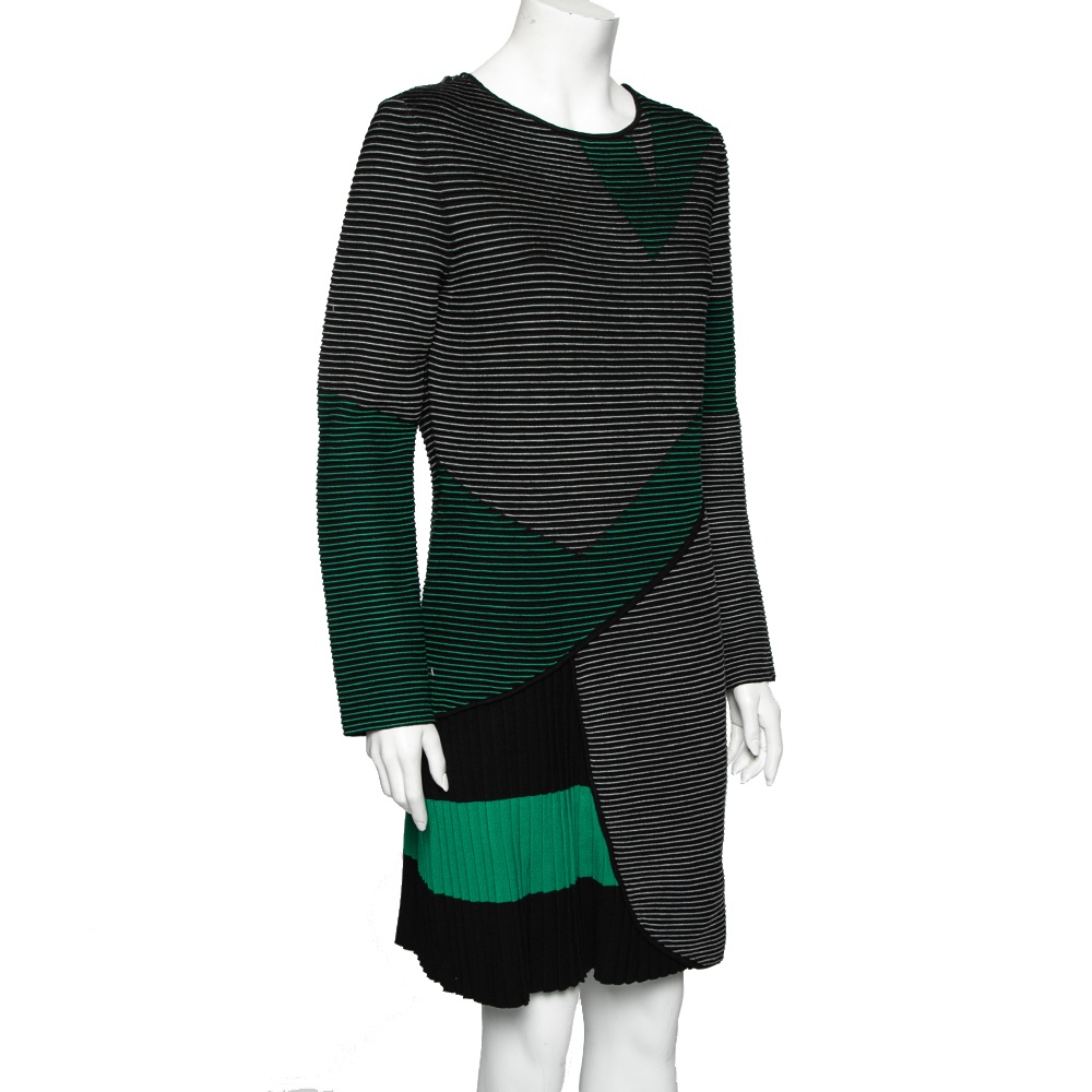 

Emporio Armani Black Striped Knit Pleat Detail Long Sleeve Dress