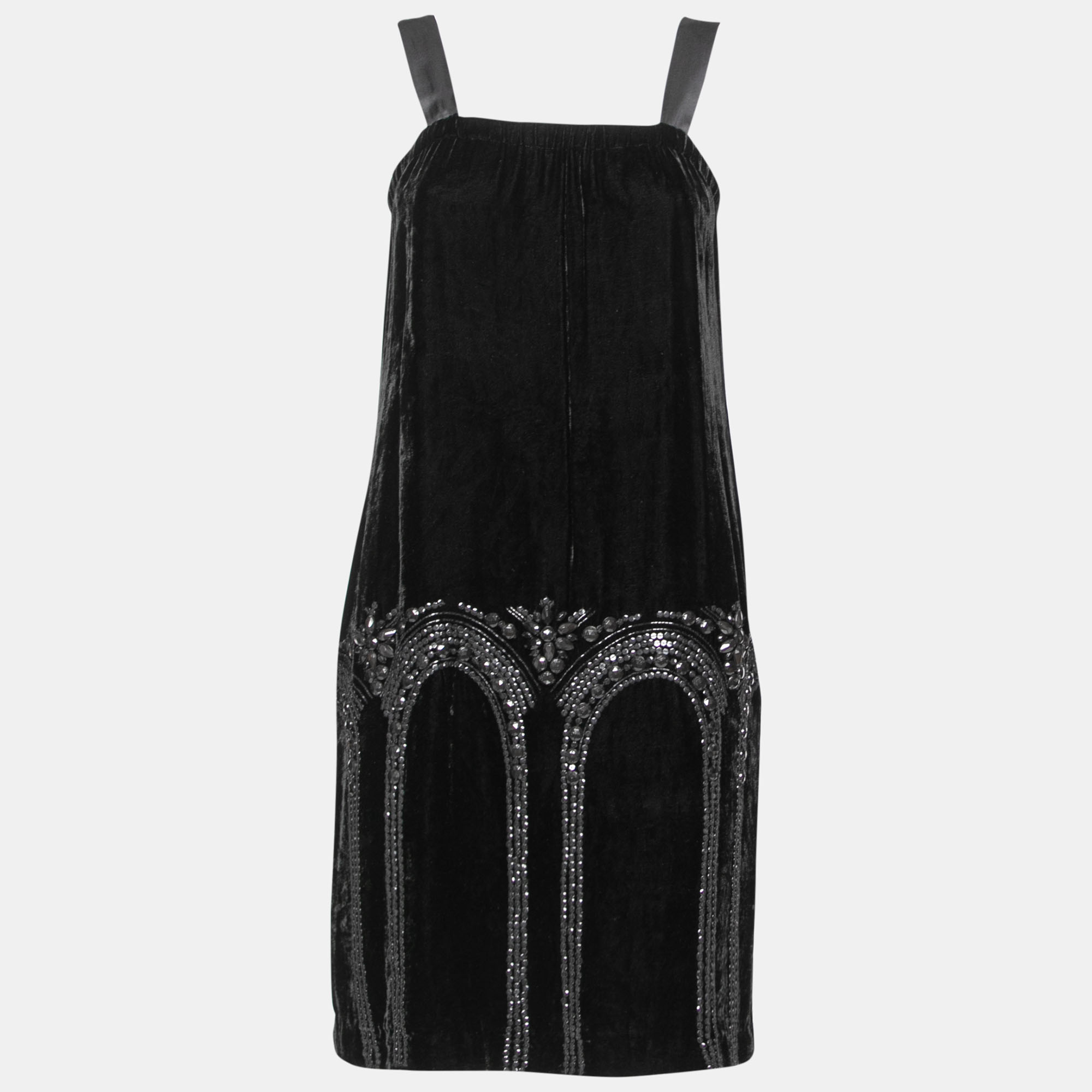 Pre-owned Emporio Armani Black Velvet Sequin Embellished Sleeveless Dress S