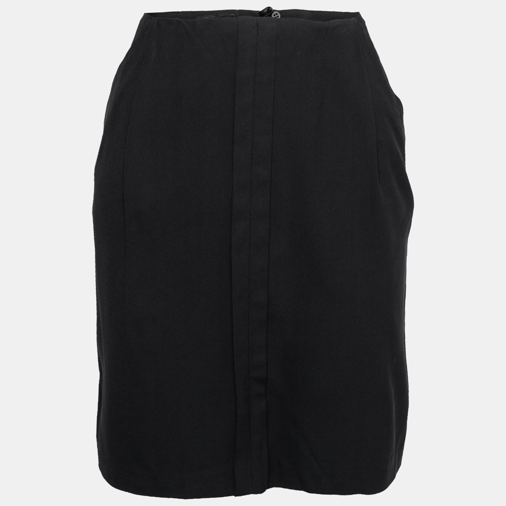 Black Crepe Pleat Detail Short Skirt