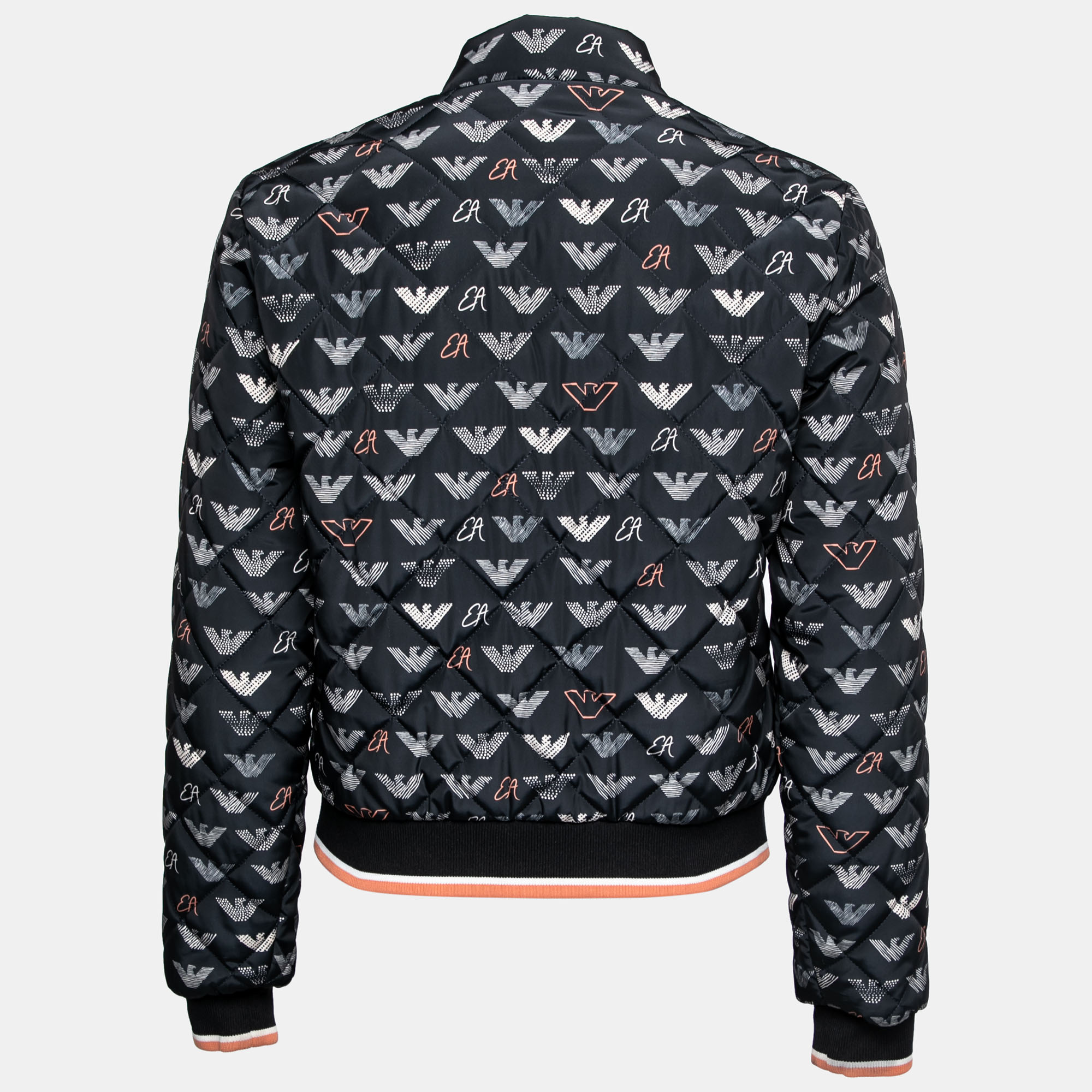 

Emporio Armani Black Logo Printed Quilted Synthetic Bomber Jacket