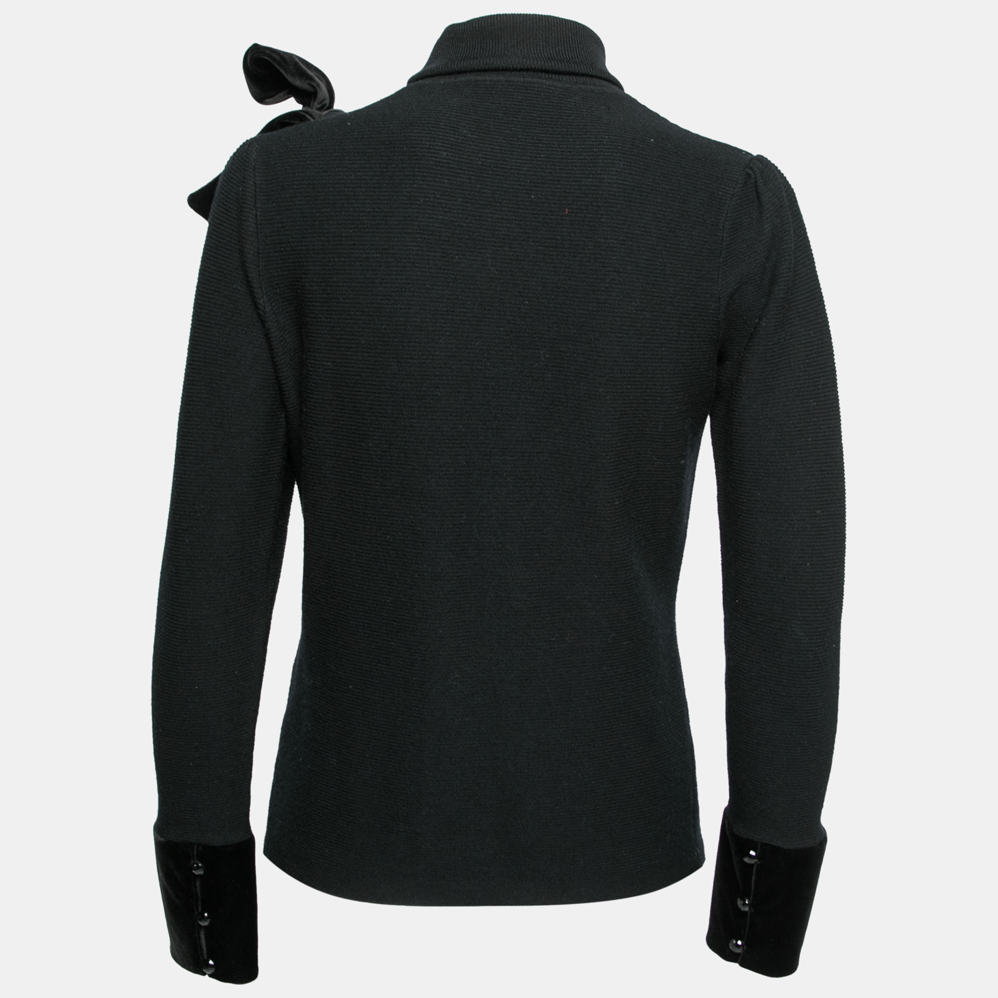 

Emporio Armani Black Wool Knit Velvet Trimmed Turtle Neck Sweater