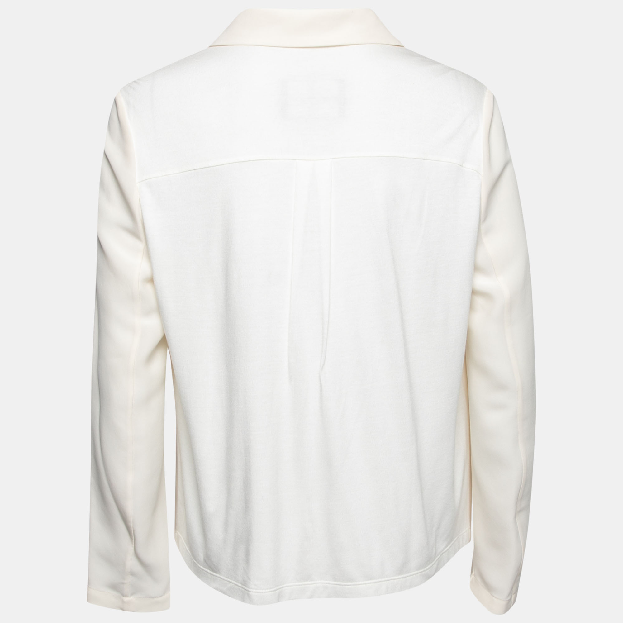 

Emporio Armani Cream Crepe & Silk Knit Paneled Button Front Jacket