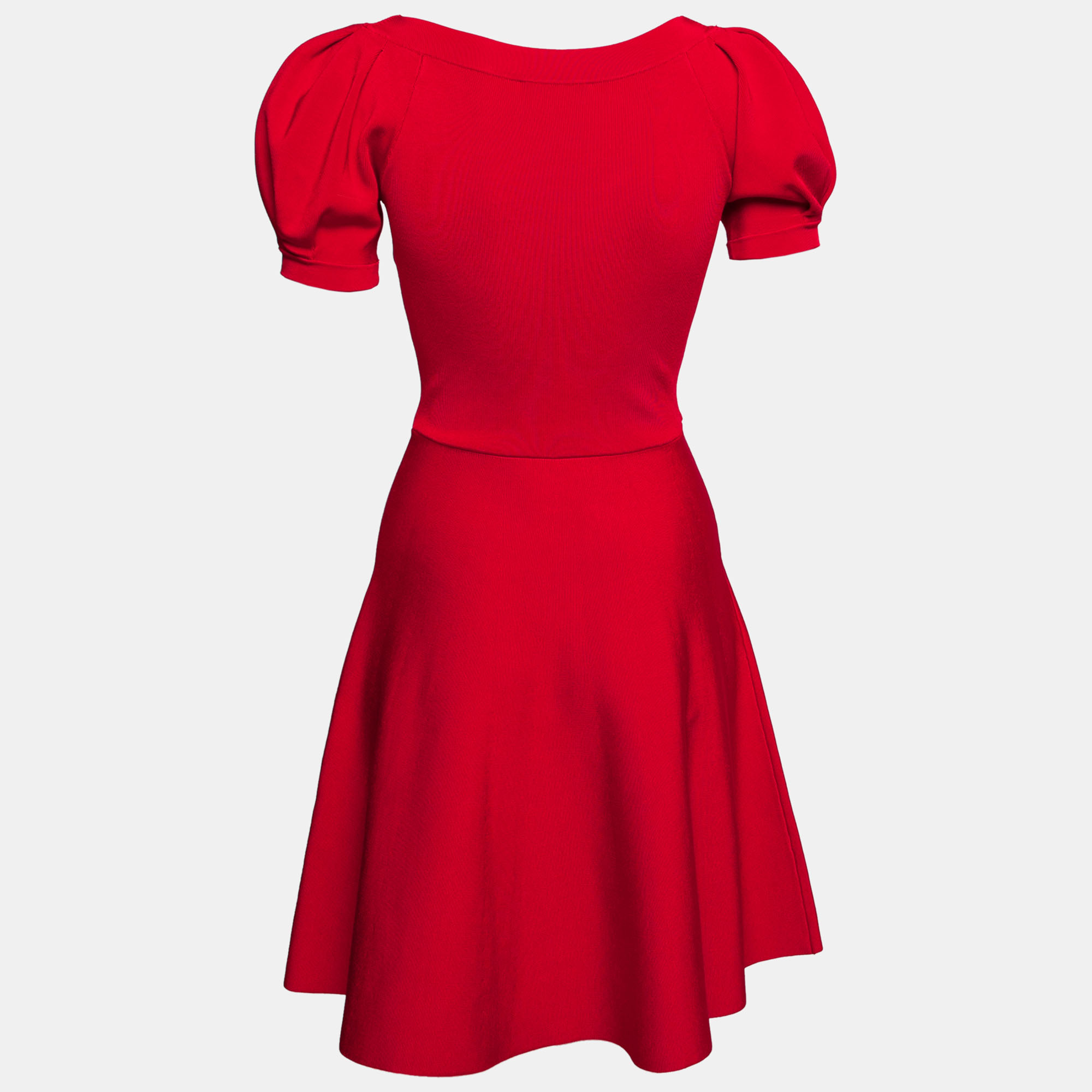 

Emporio Armani Red Knit Puff Sleeve Flared Dress