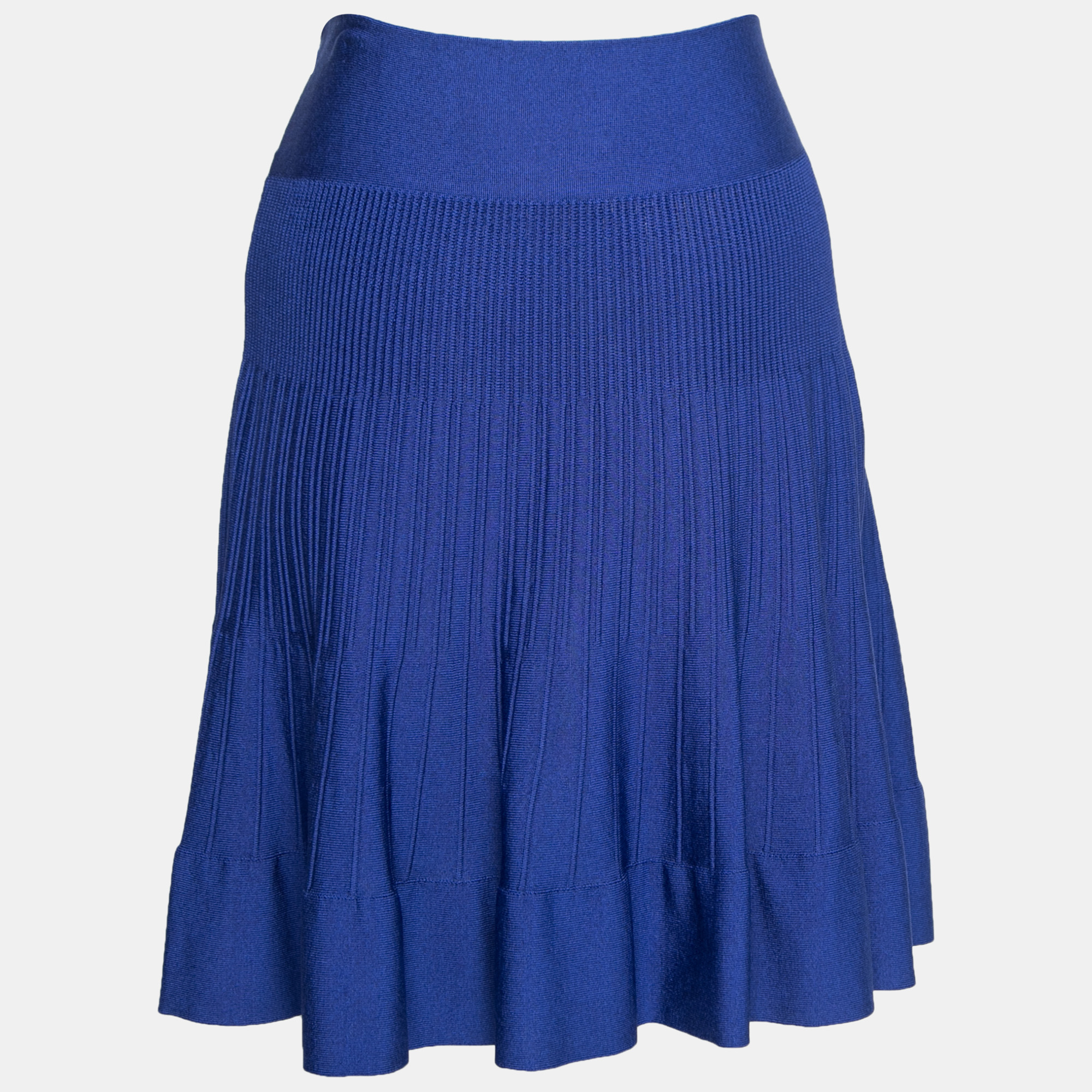 

Emporio Armani Blue Knit Pleated Flared Mini Skirt