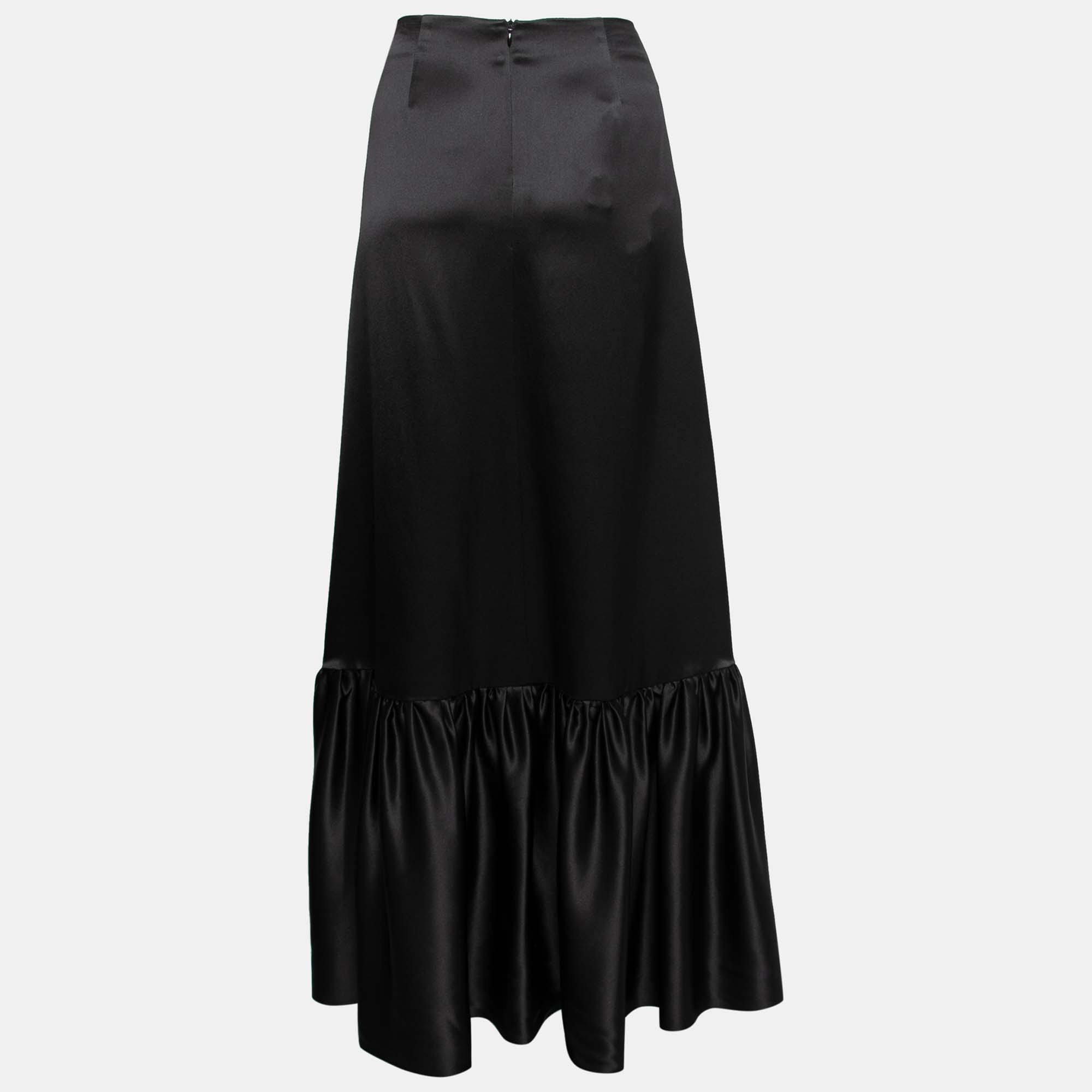 

Emporio Armani Black Silk Satin Ruffled Hem Skirt