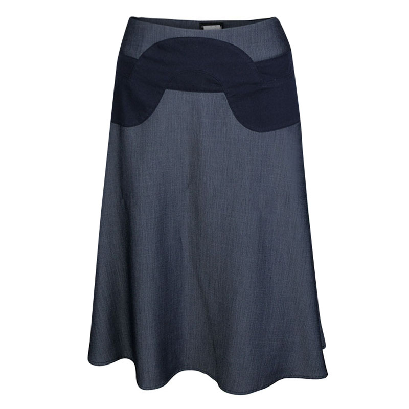

Emporio Armani Indigo Contrast Waist Panel Detail A-line Skirt M, Blue