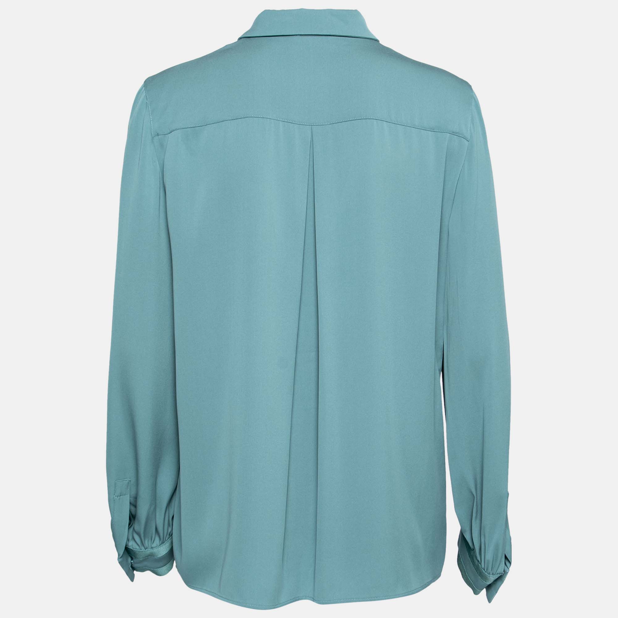 

Emporio Armani Teal Silk Button Front Blouse, Blue