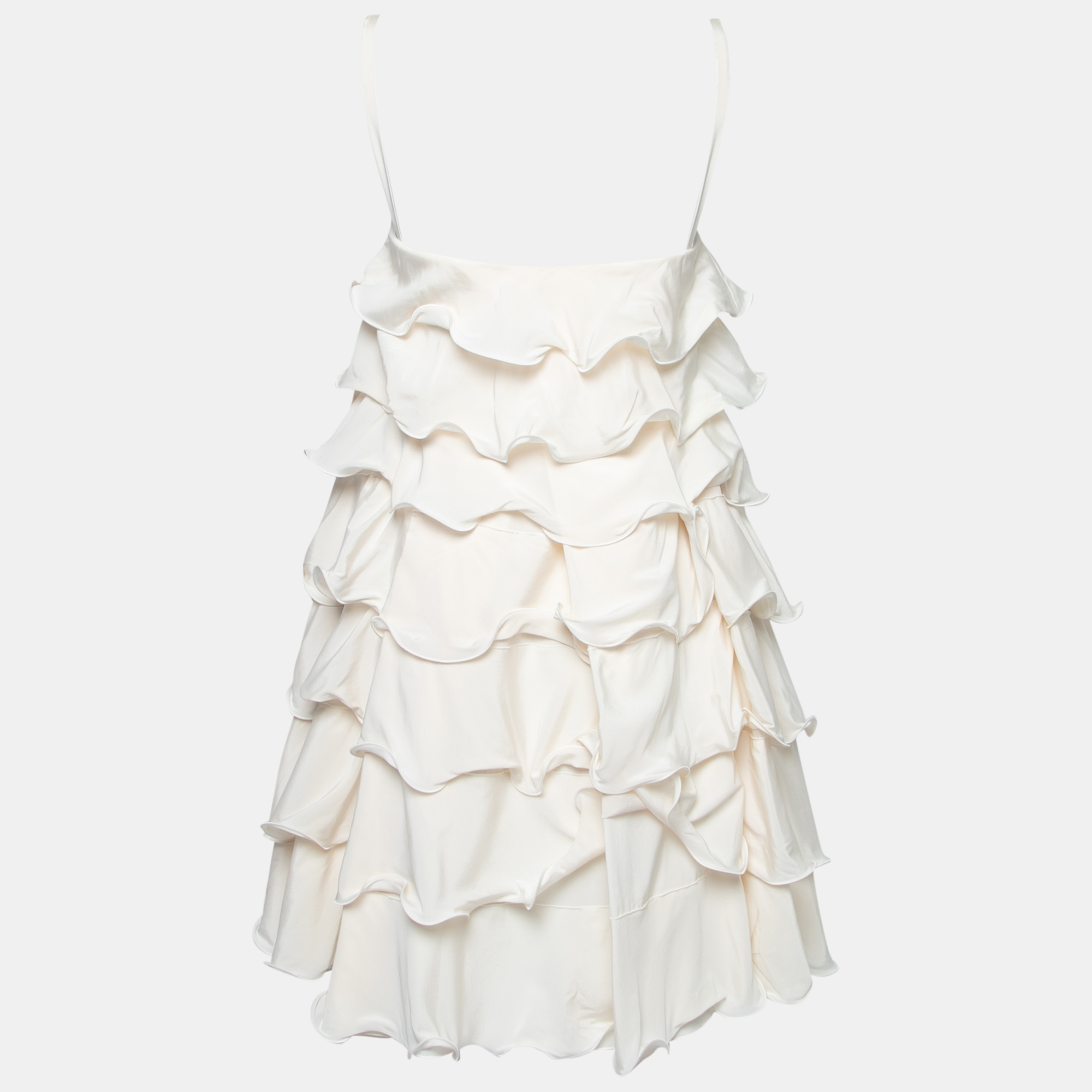 

Emporio Armani Cream Silk Ruffled Tiered Sleeveless Mini Dress, White