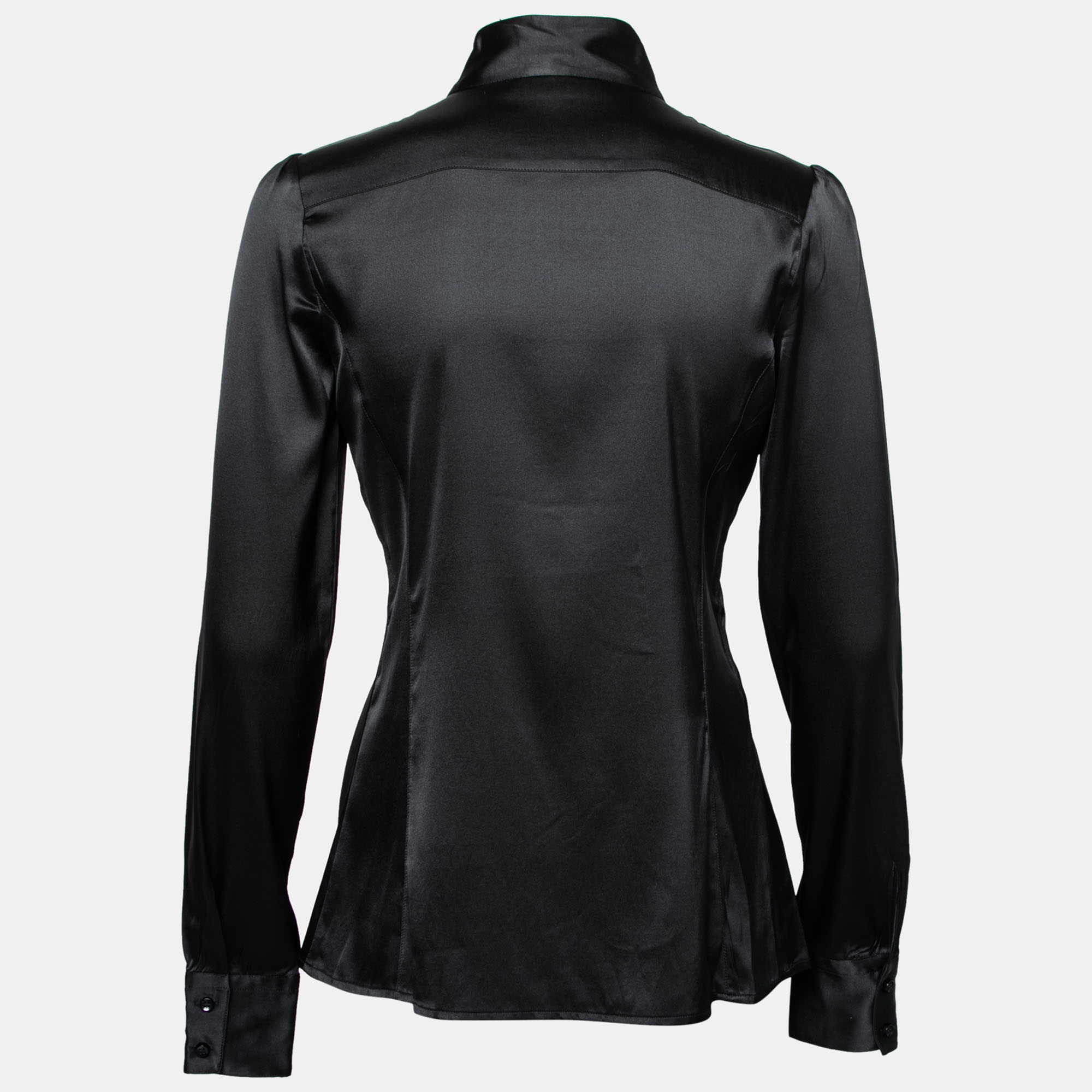 

Emporio Armani Black Stretch Silk Button Front Shirt