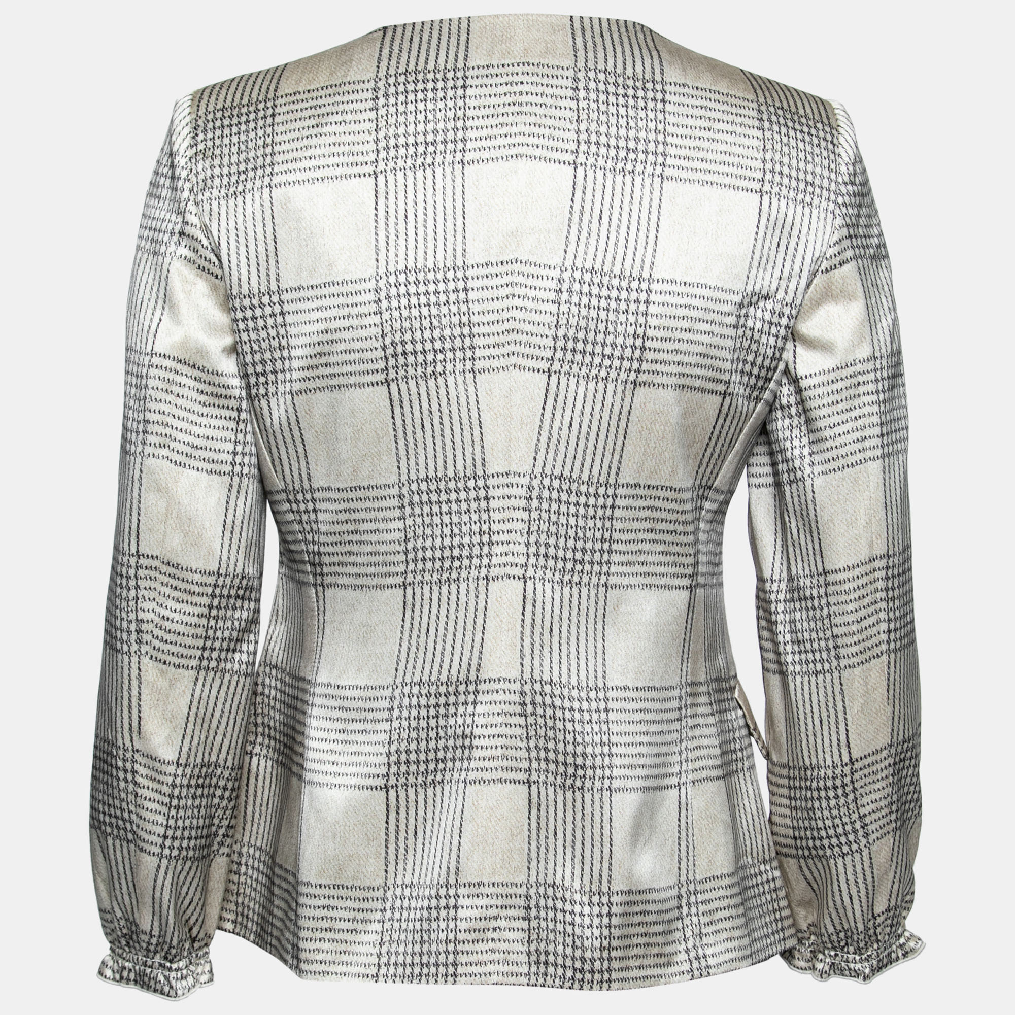 

Emporio Armani Beige Checked Satin Silk Single Breasted Blazer