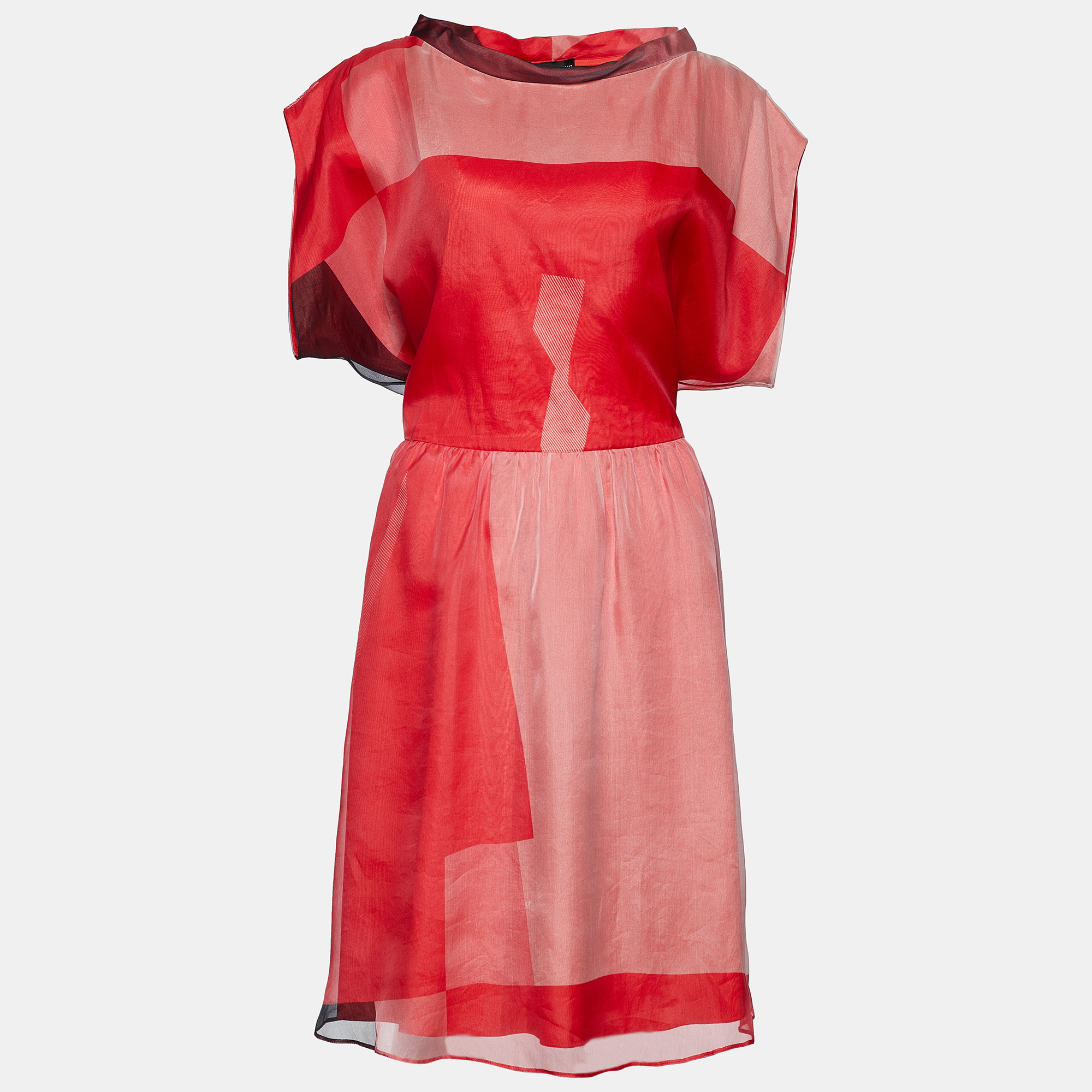

Emporio Armani Colorblock Silk Mock Neck Midi Dress L, Red