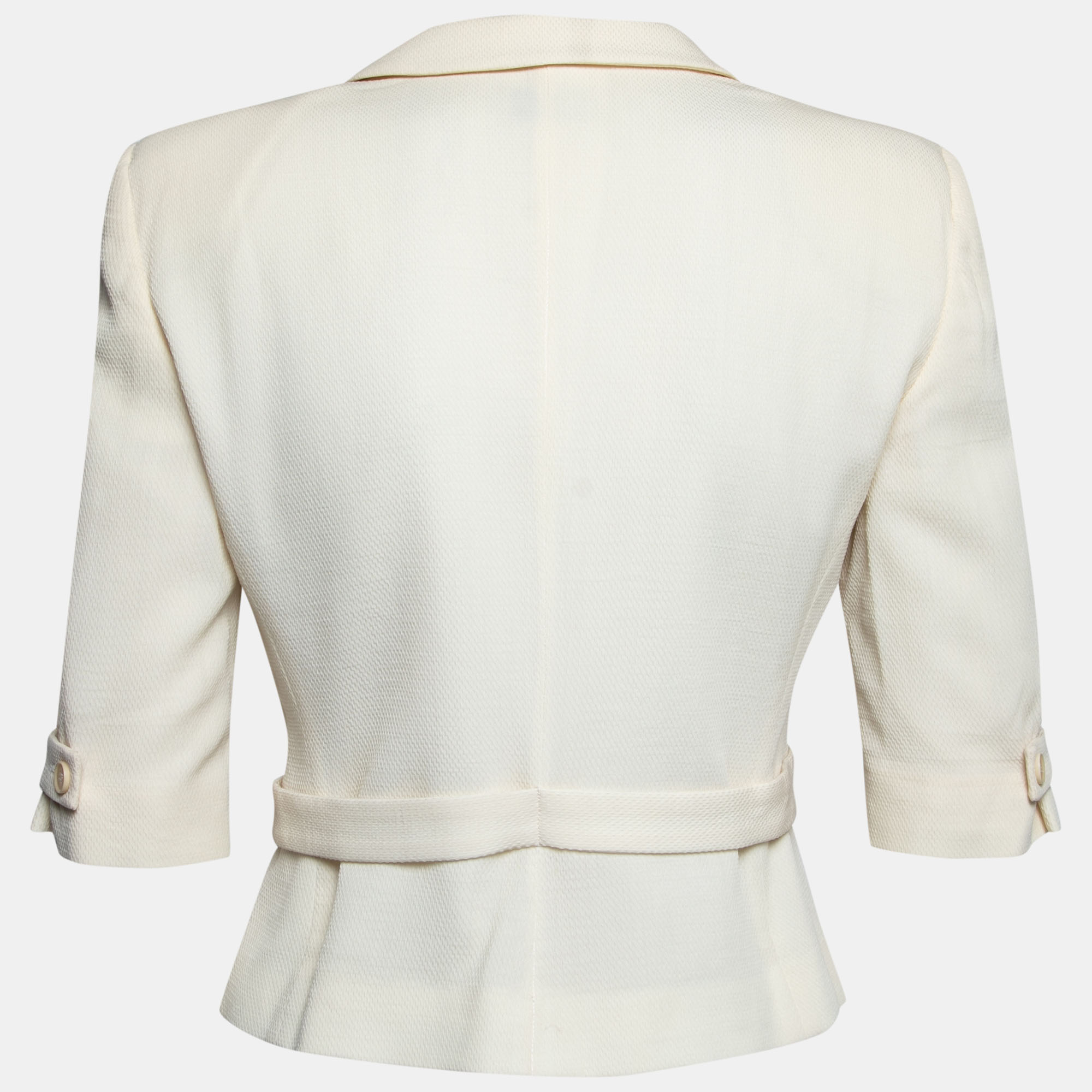 

Emporio Armani Cream Textured Crepe Single-Breasted Cropped Jacket