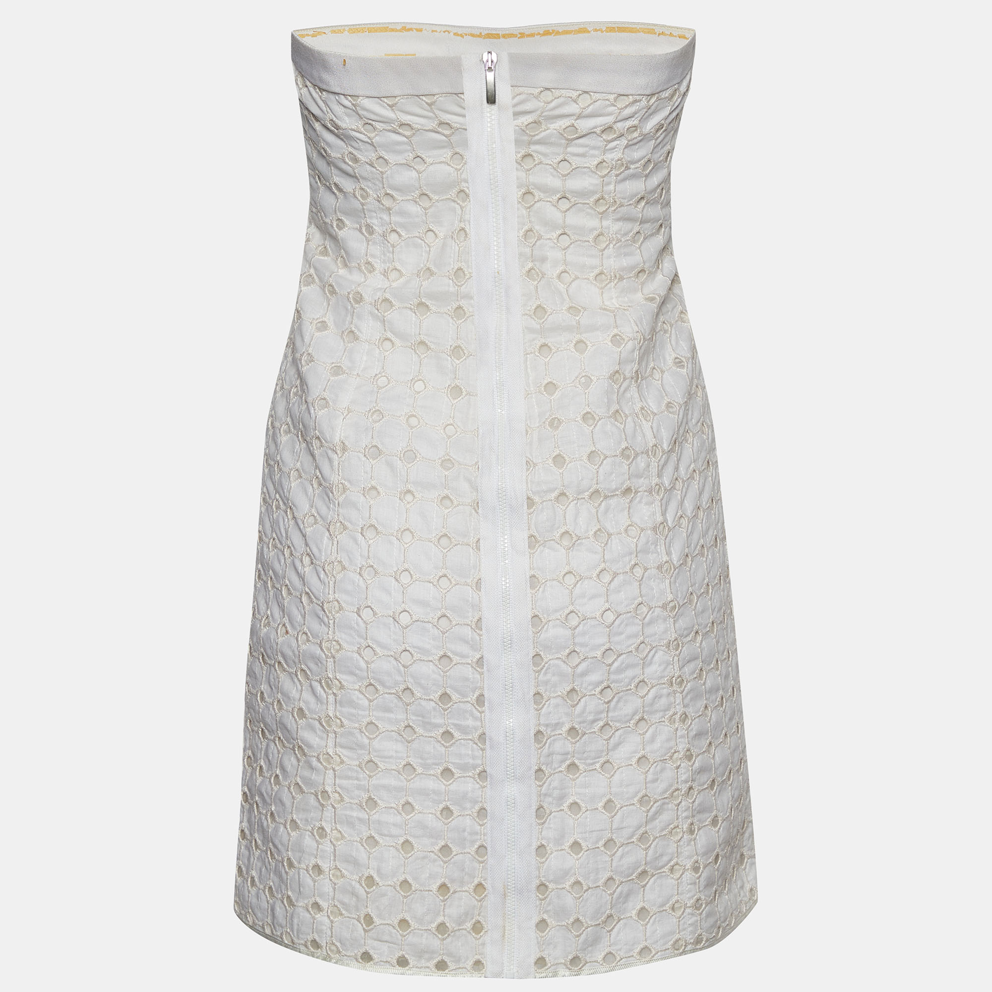 

Emporio Armani White Embroidered Cutwork Cotton Strapless Mini Dress