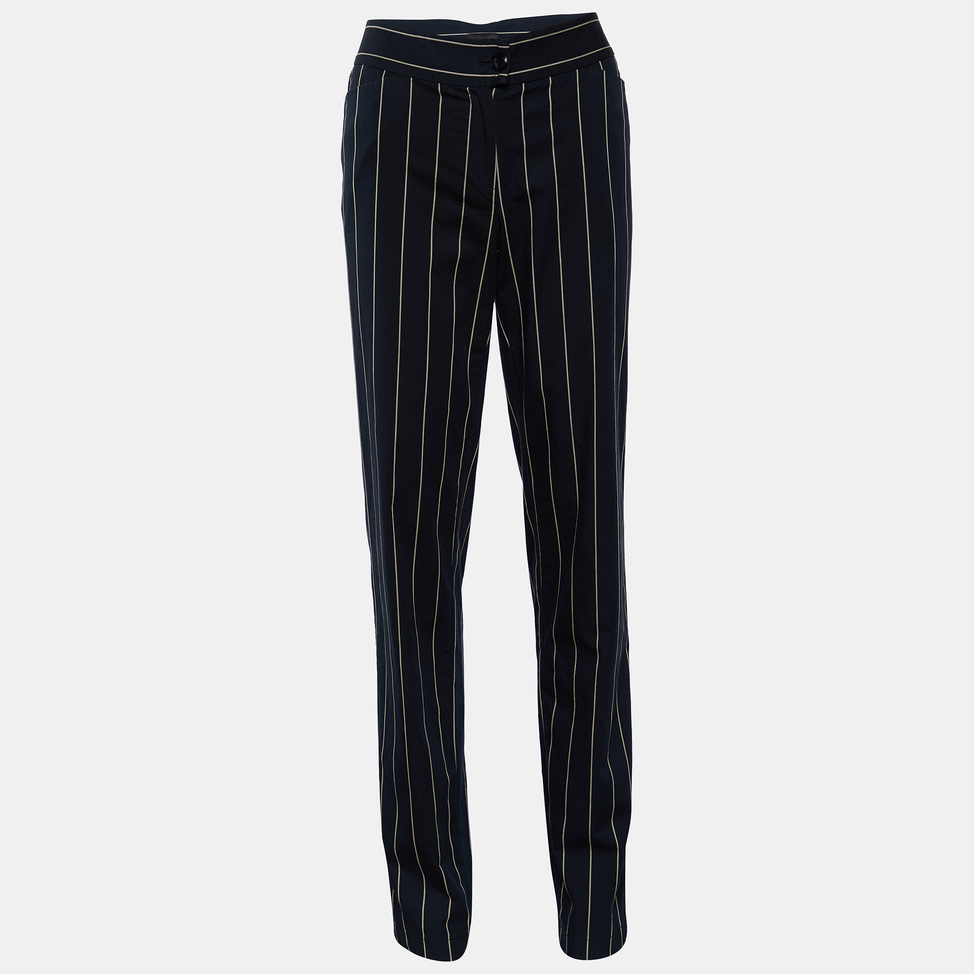 

Emporio Armani Black Striped Cotton Tapered Leg Pants M