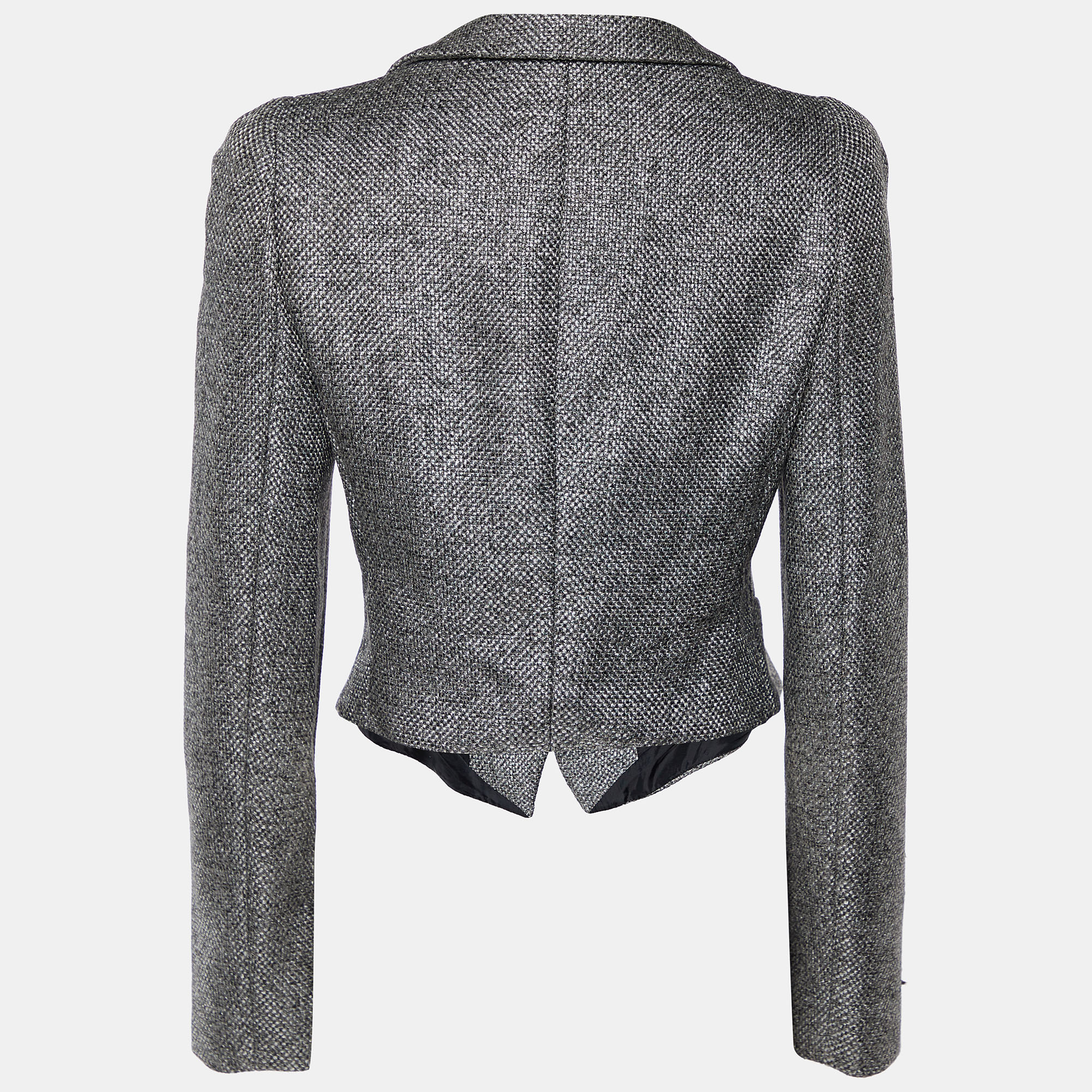 

Emporio Armani Grey Wool Blend Button Front Cropped Blazer