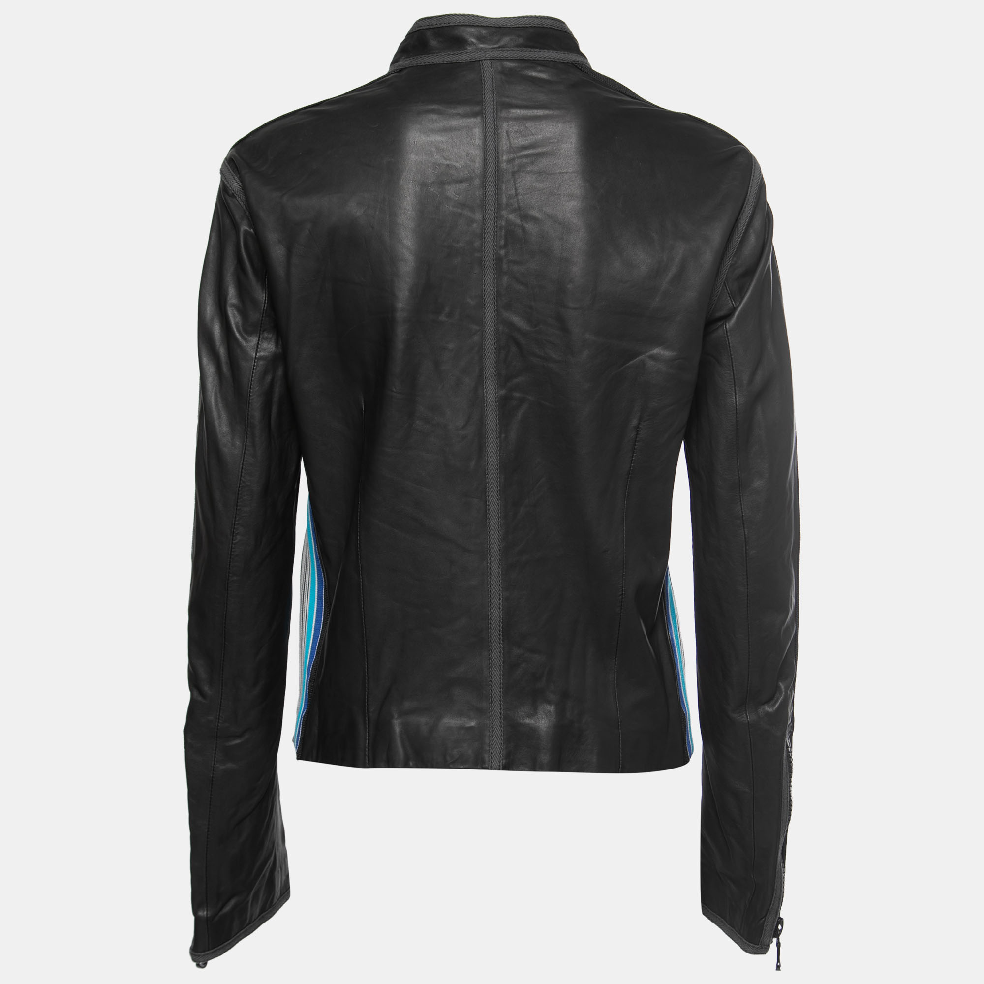 

Emporio Armani Vintage Black Leather Contrast Trimmed Jacket