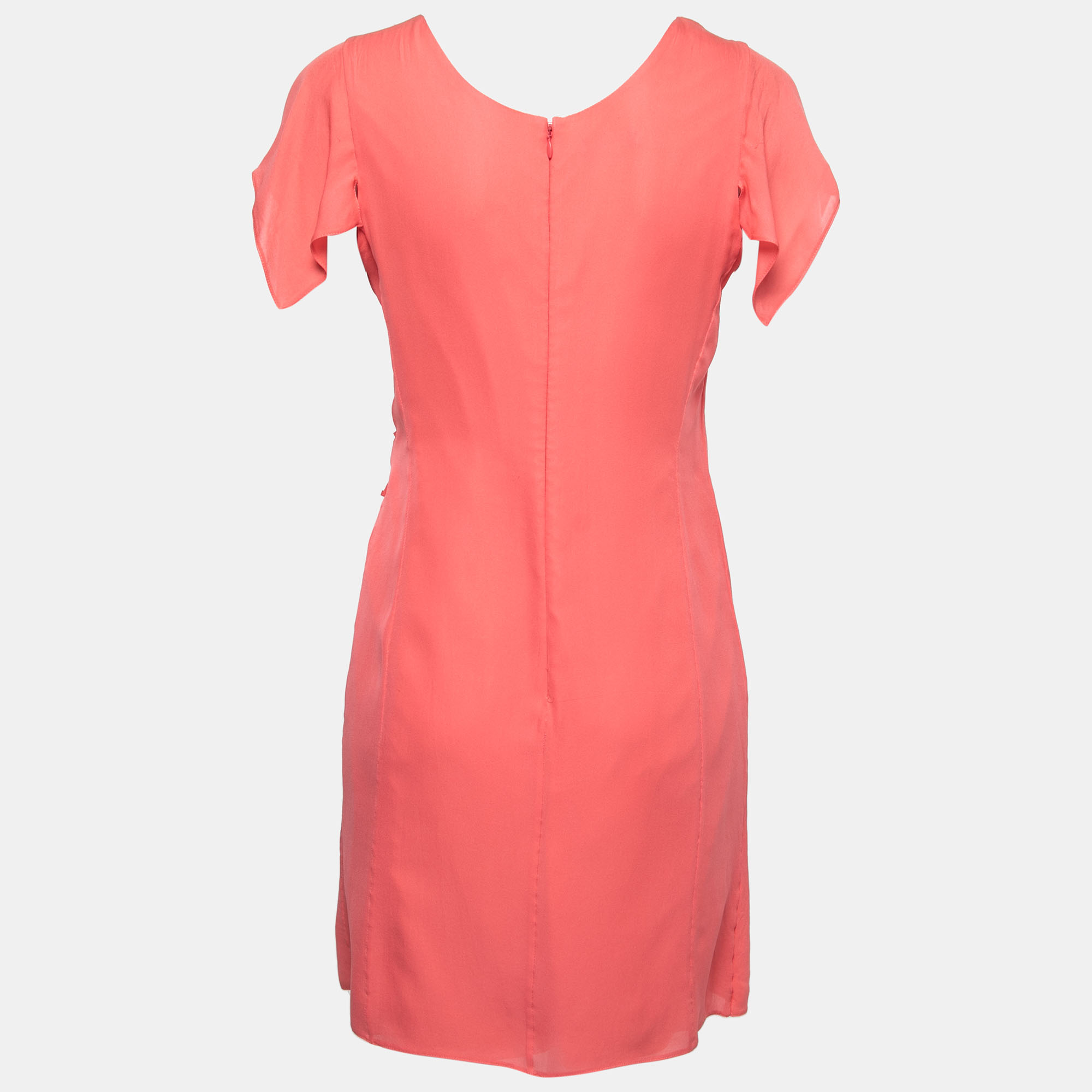 

Emporio Armani Salmon Pink Silk Draped Detail Midi Dress