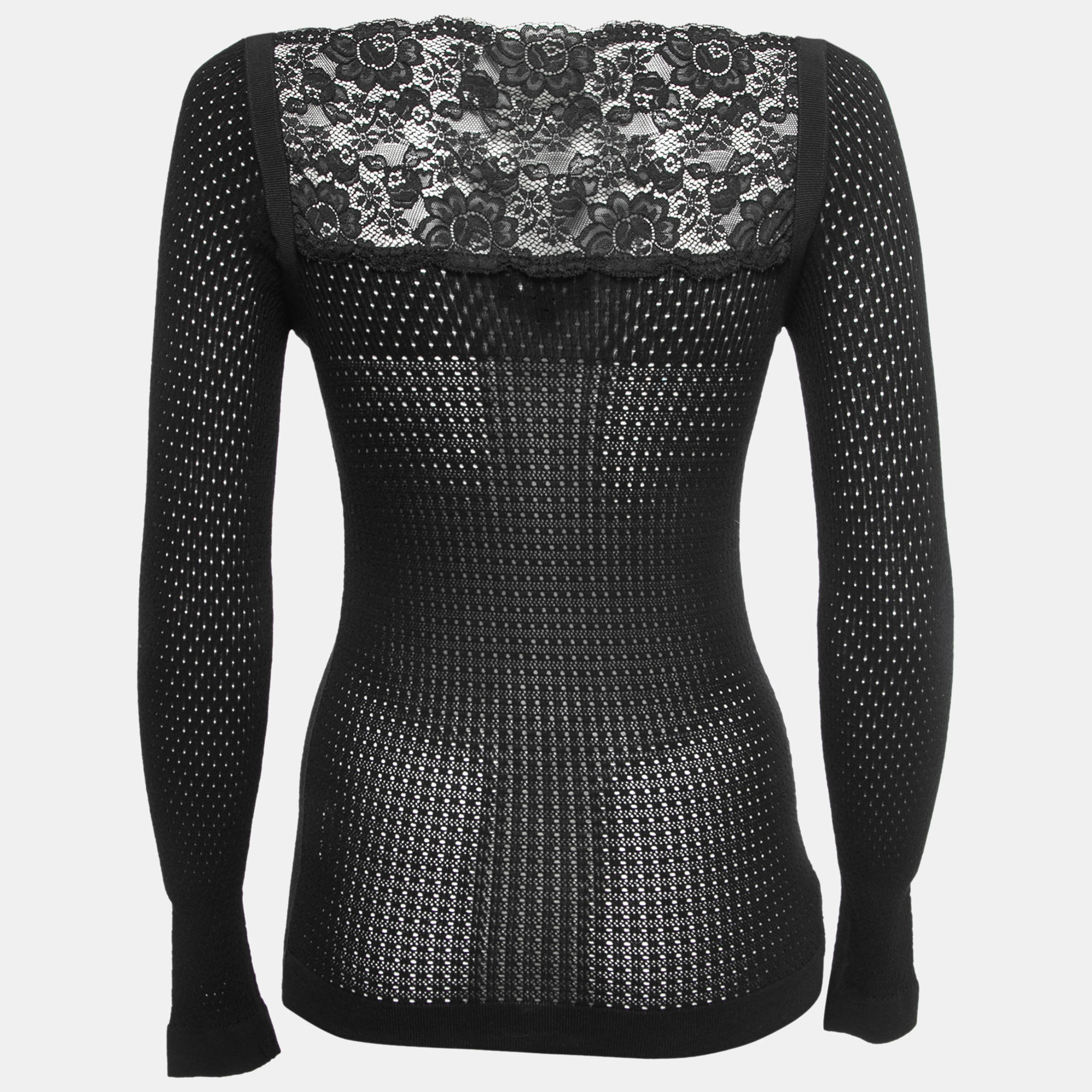

Emporio Armani Black Knit Lace Trim Long Sleeves Top