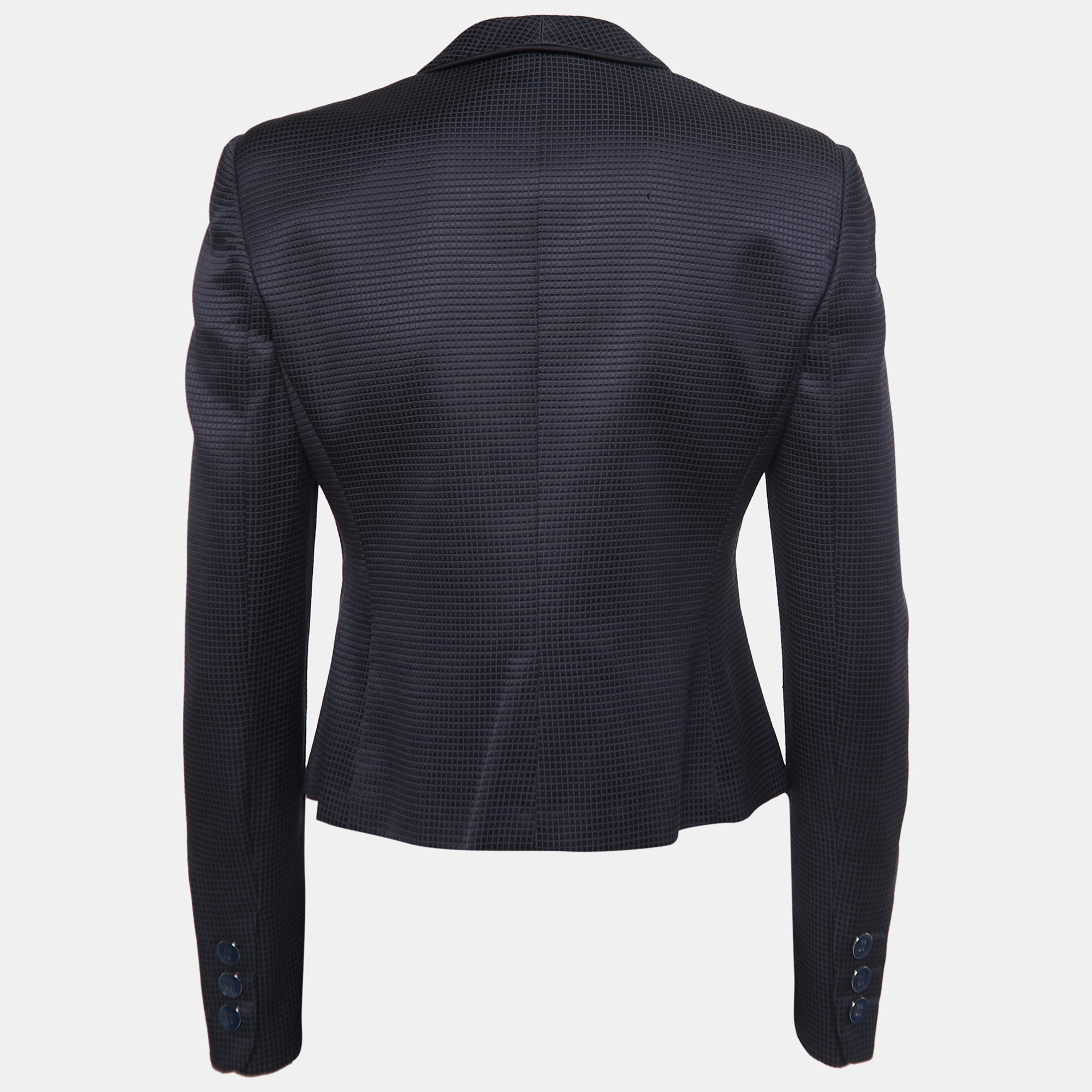 

Emporio Armani Navy Blue Jacquard Single-Button Blazer