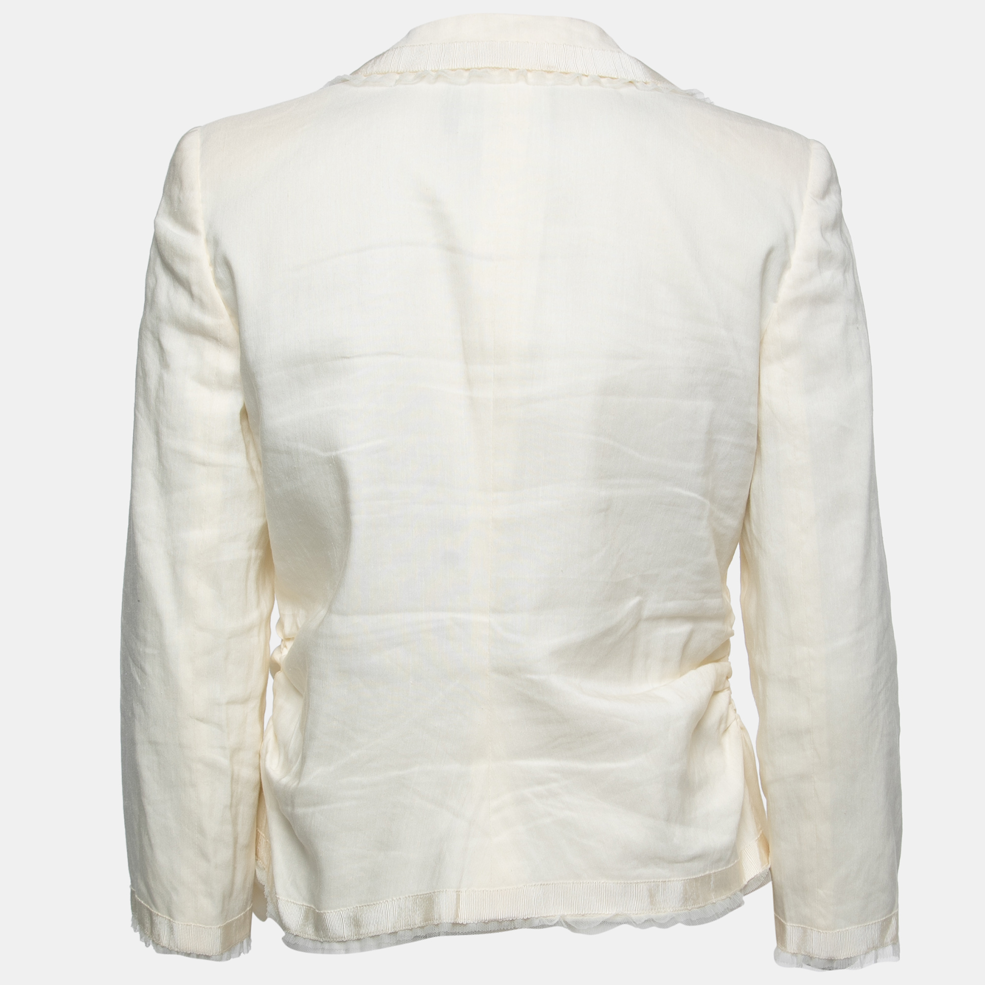 

Emporio Armani Vintage Cream Cotton Blend Ruched Detail Blazer
