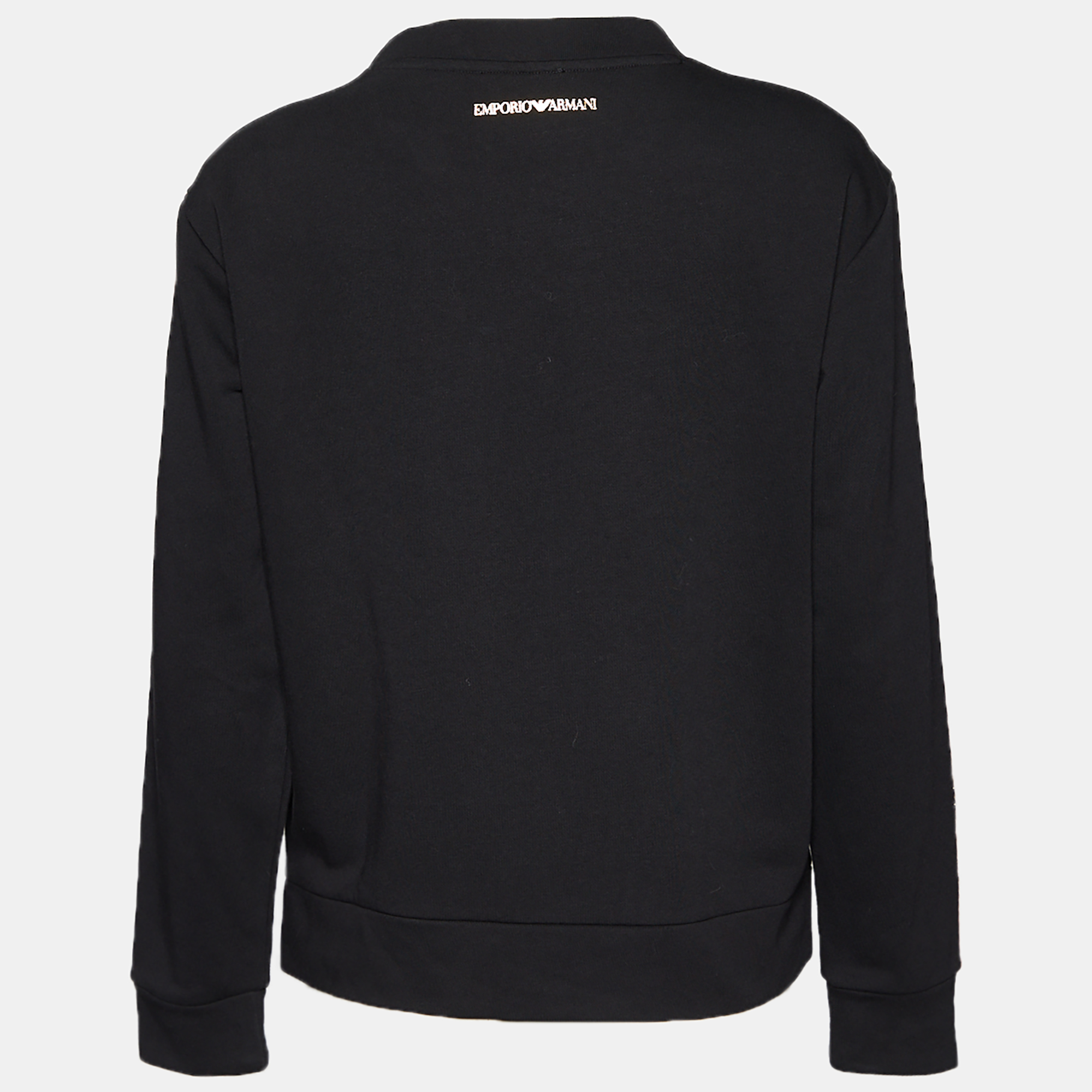 

Emporio Armani Black Cotton Knit LogoTrim Detail Round Neck Sweater