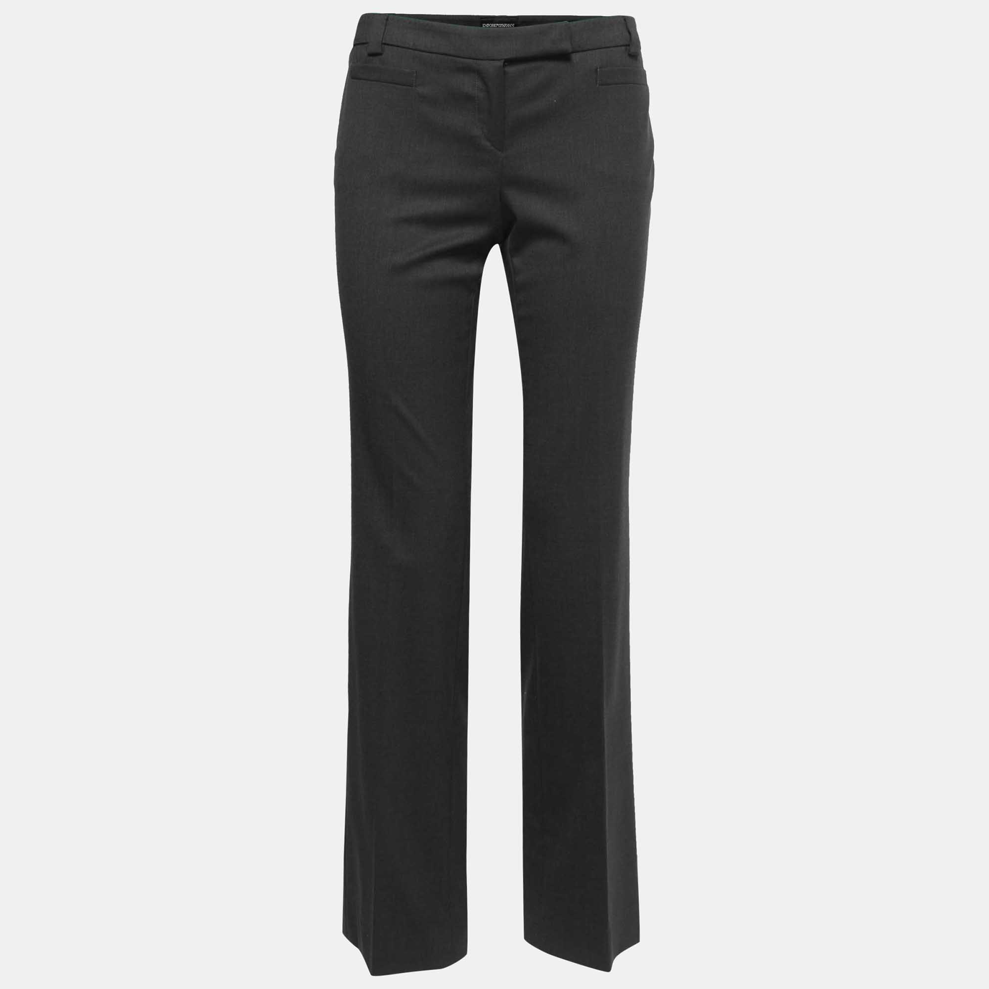 Pre-owned Emporio Armani Charcoal Grey Wool Tailored Trousers M