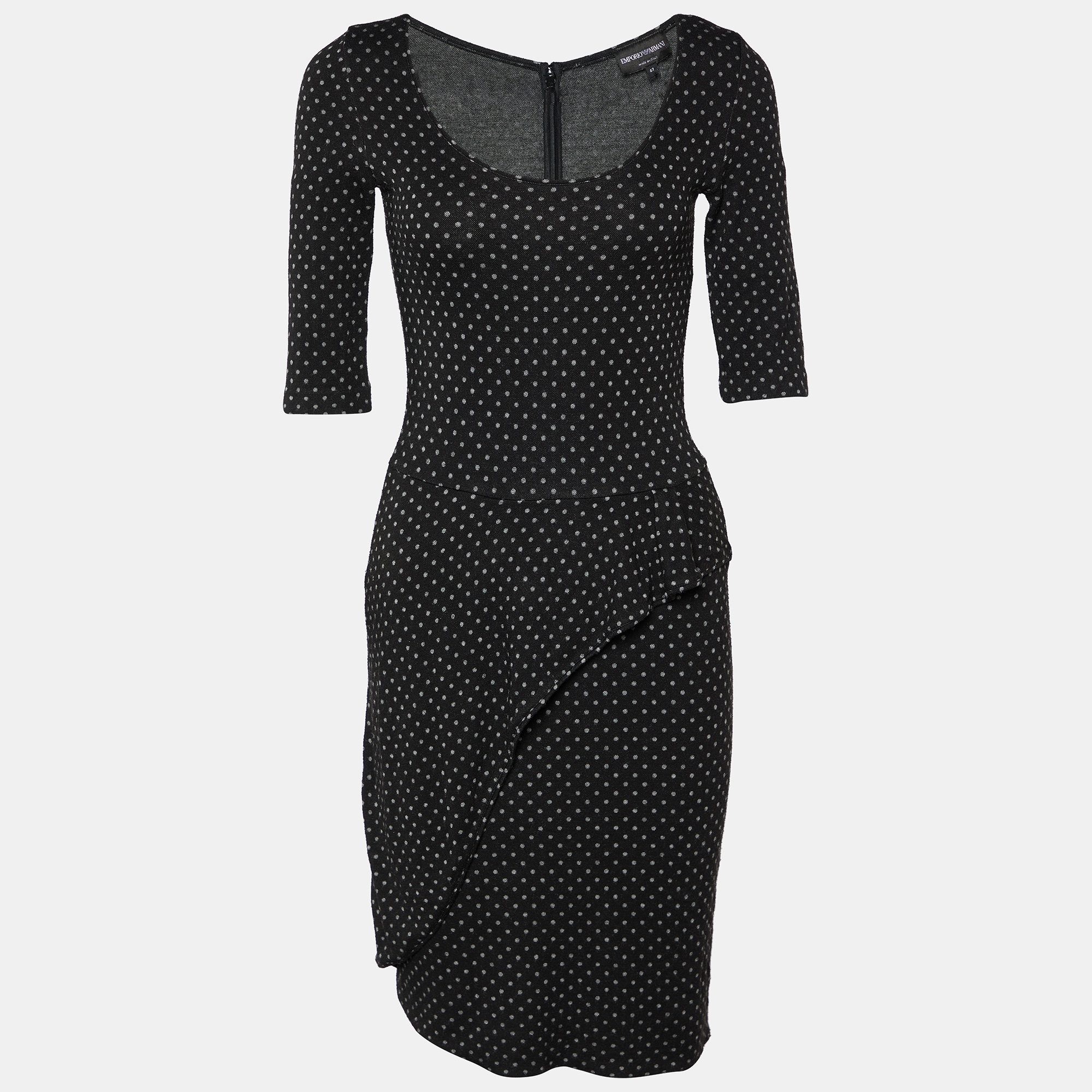 

Emporio Armani Black Polka Dot Knit Ruffle Detail Midi Dress M