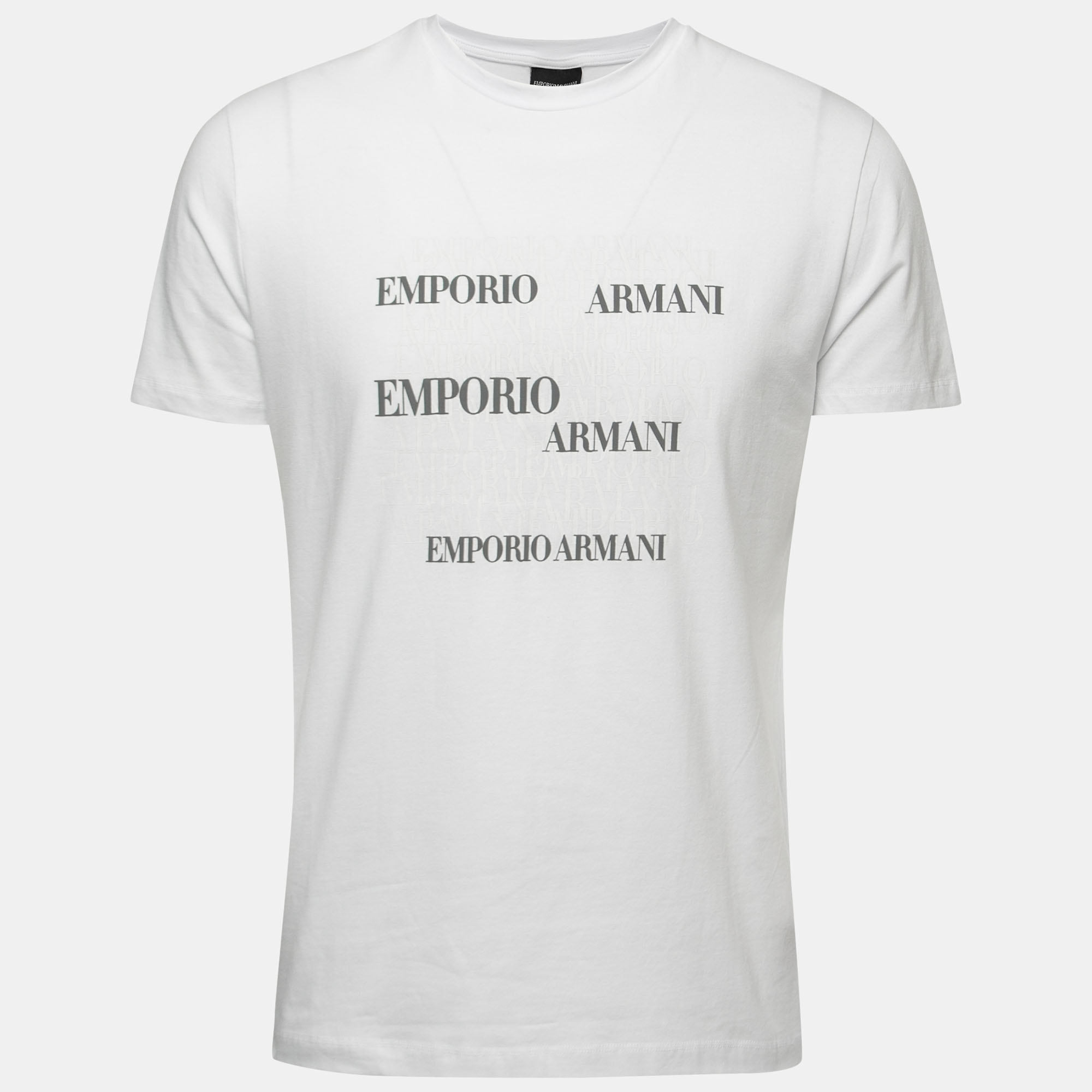 Pre-owned Emporio Armani White Logo Printed Cotton Crew Neck T-shirt Xl