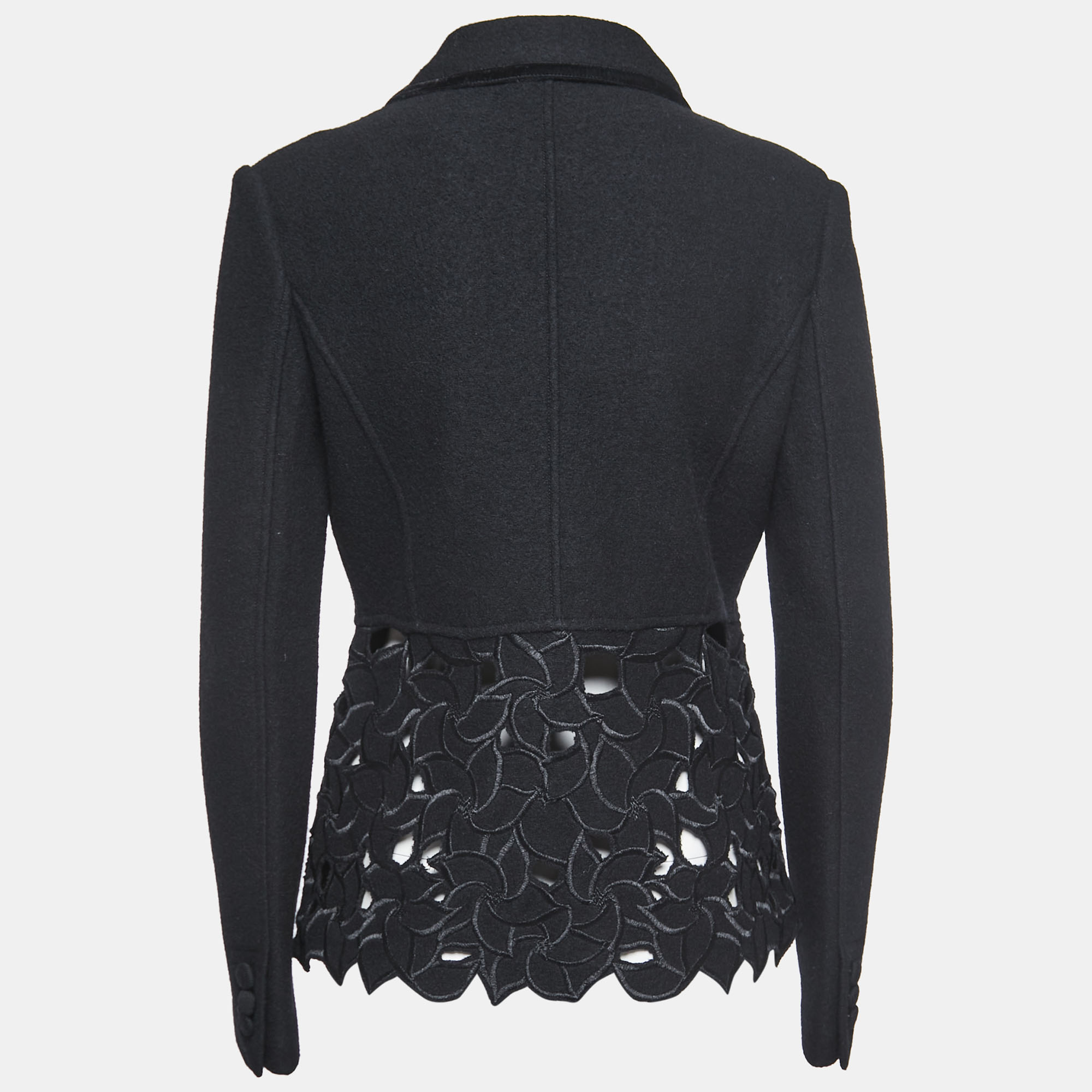 

Emporio Armani Black Wool Laser Cut Floral Detail Blazer