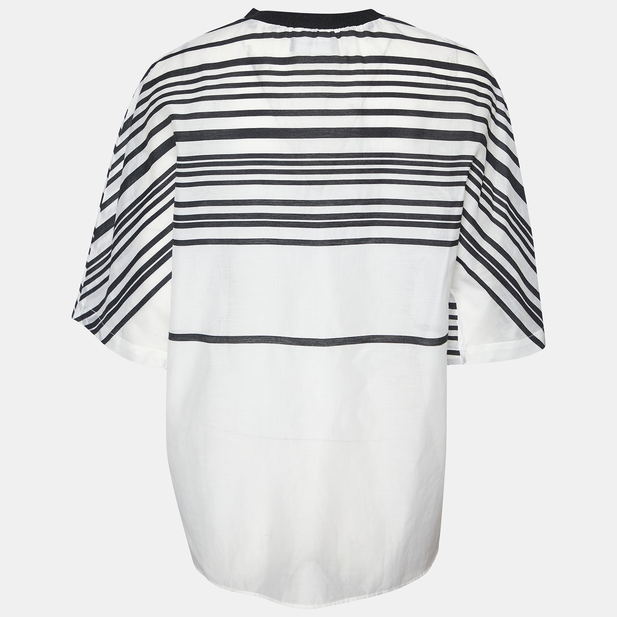 

Emporio Armani White & Black Striped Linen & Cotton Oversized T-Shirt