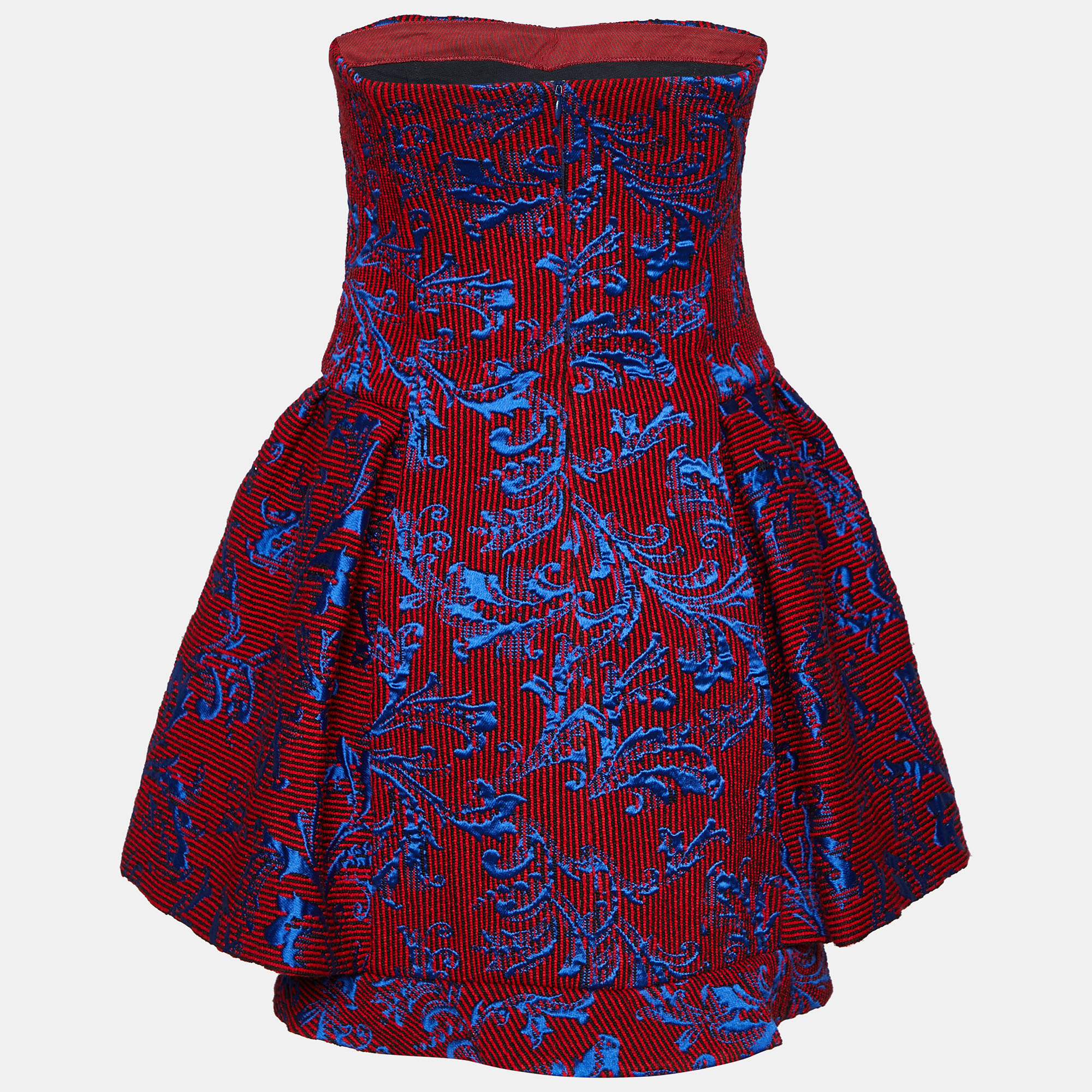 

Emporio Armani Red & Blue Jacquard Strapless Mini Dress