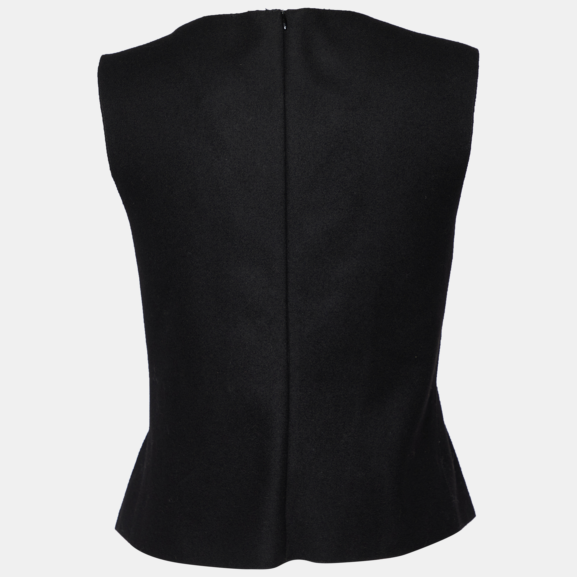 

Emporio Armani Black Wool Embellished Neck Detail Sleeveless Peplum Top