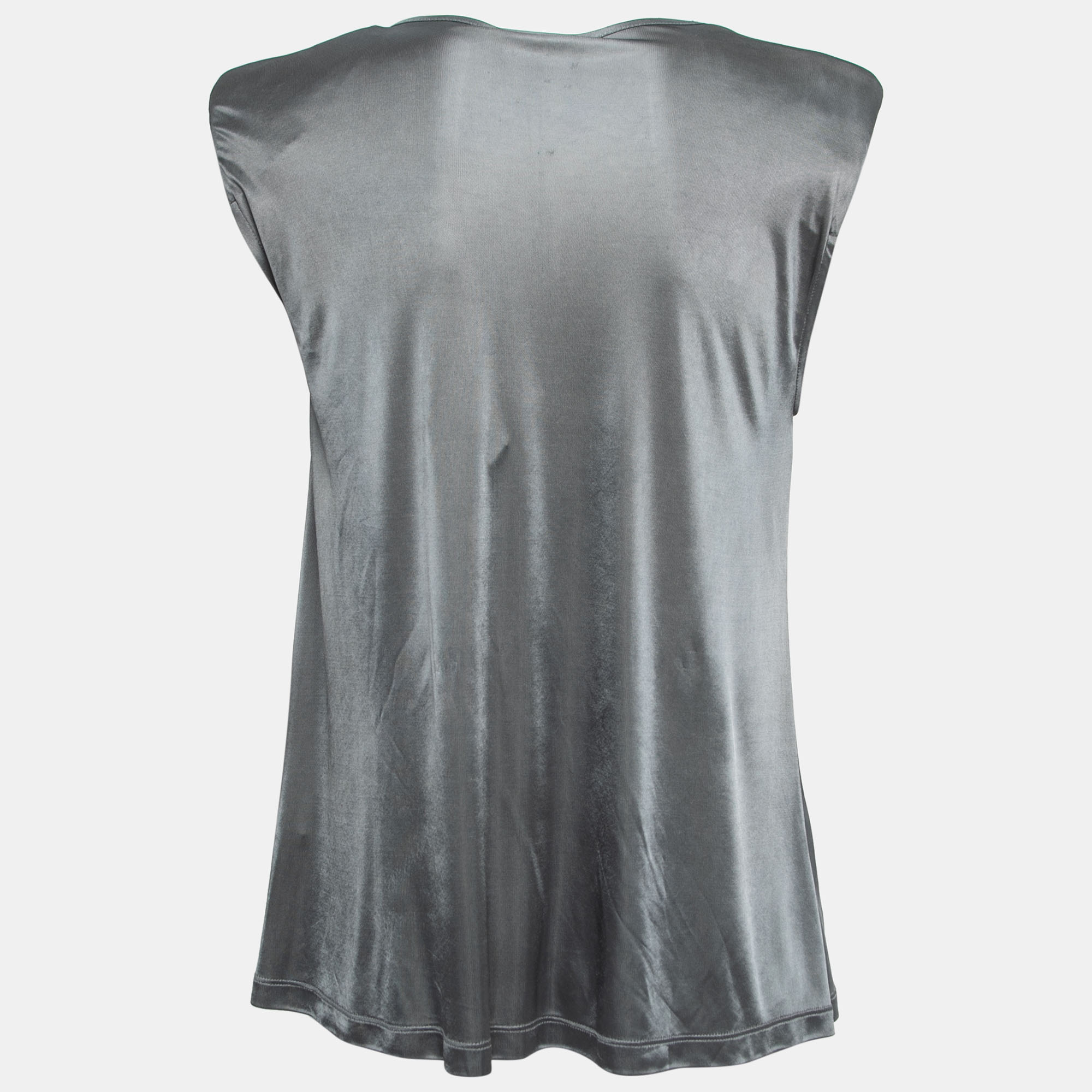 

Emporio Armani Grey Jersey Pleat Detail Padded Shoulder Sleeveless Top