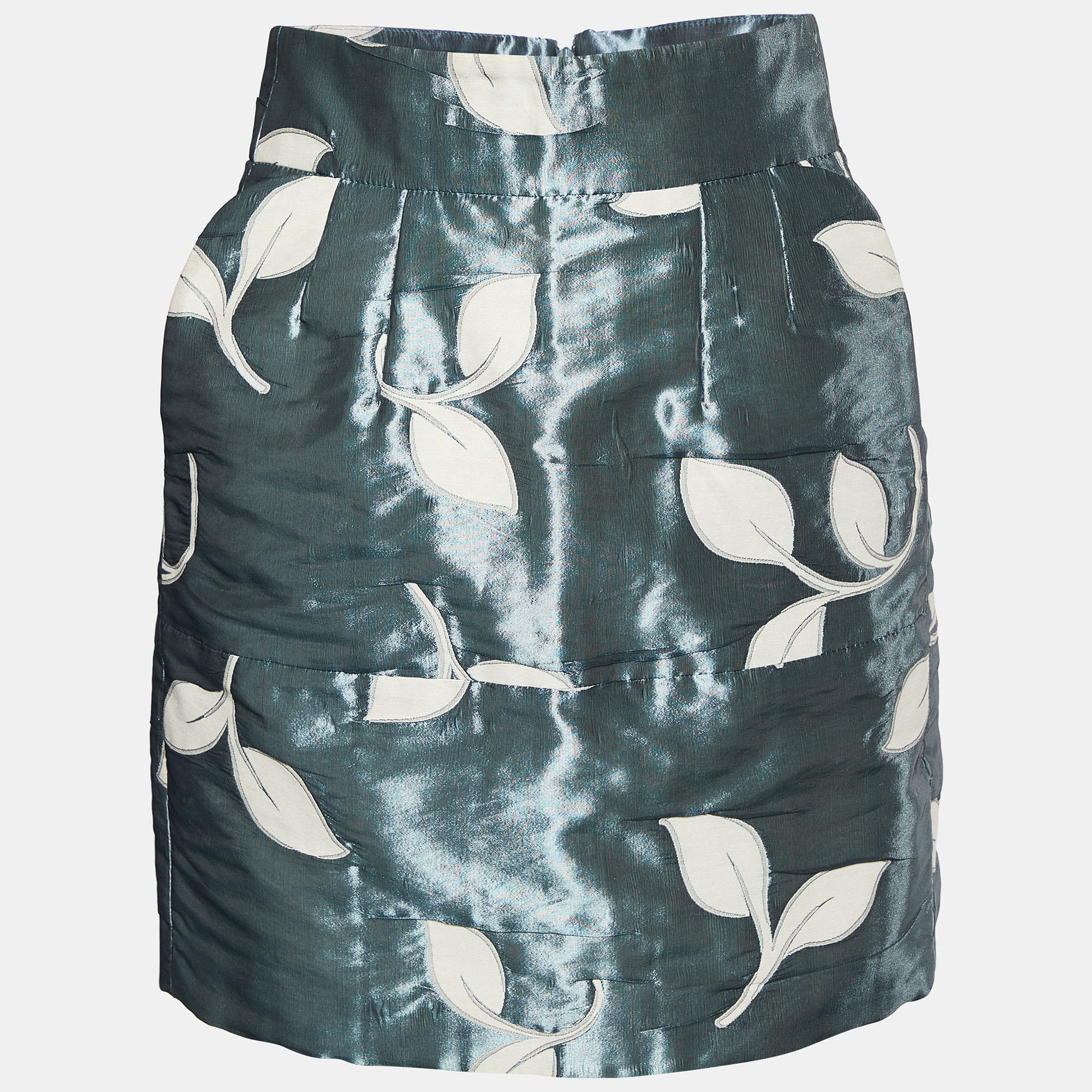 Pre-owned Emporio Armani Blue Leaf Jacquard Mini Skirt S