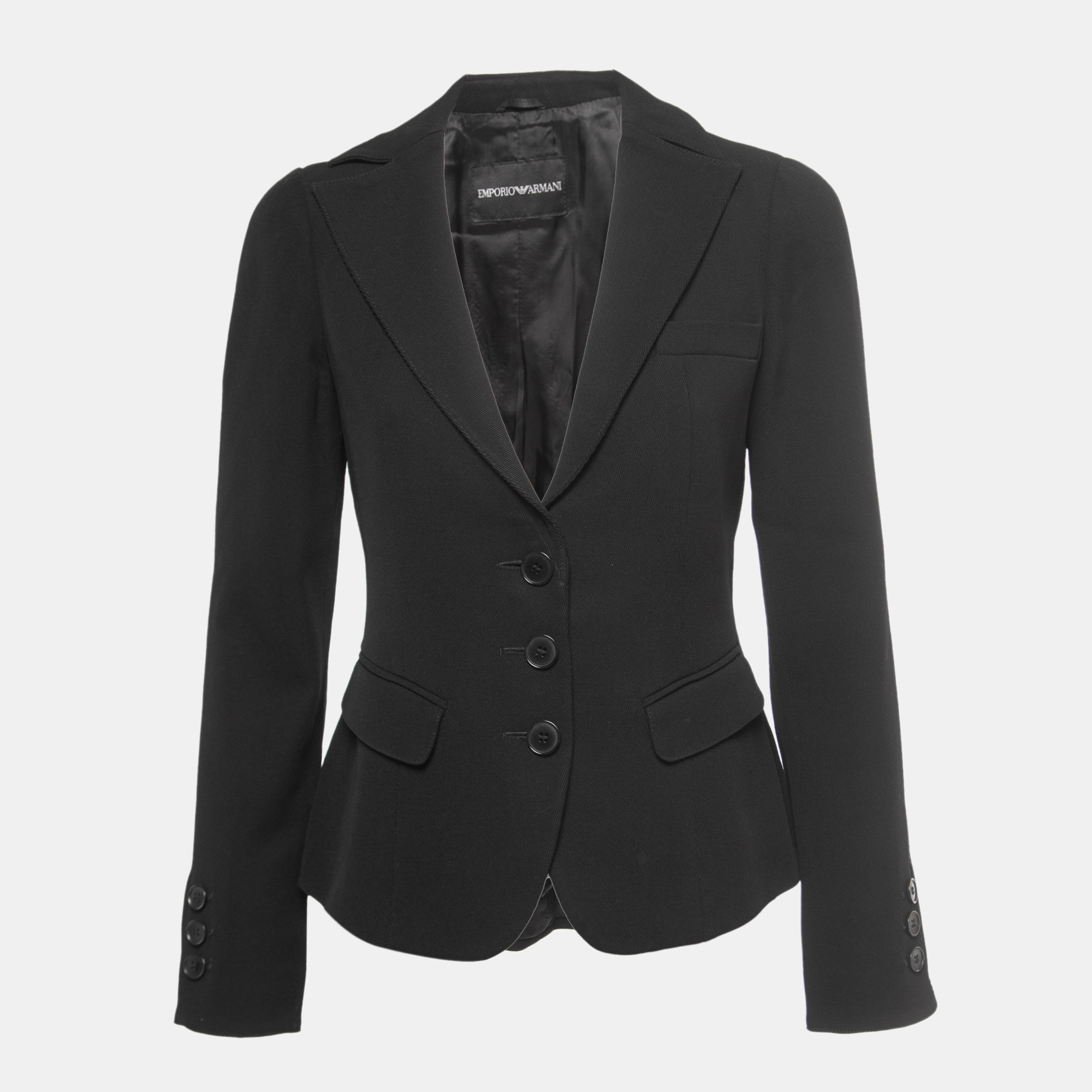 Pre Owned Emporio Armani Black Wool Single Breasted Blazer M