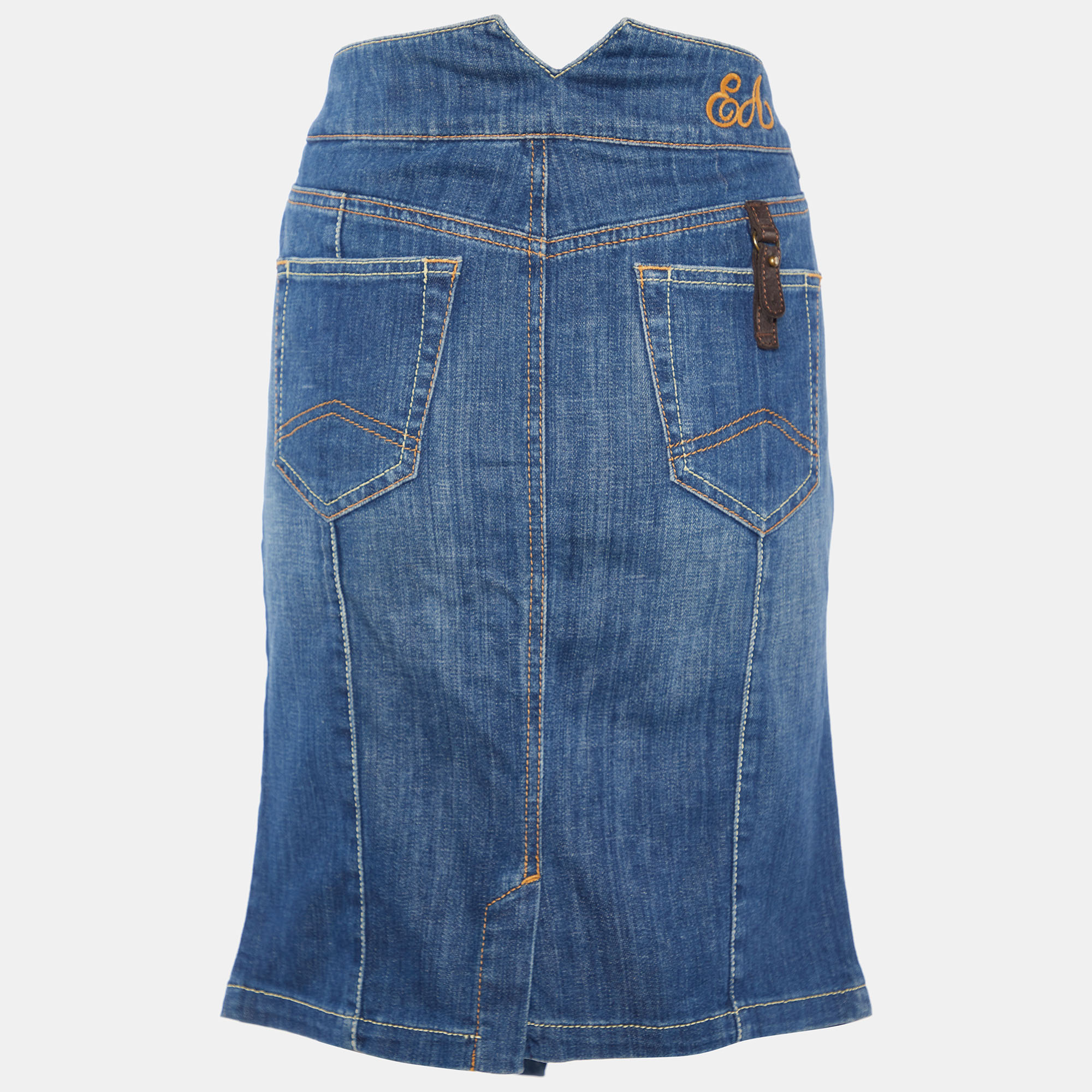 

Emporio Armani Blue Denim Zip Front Knee Length Skirt
