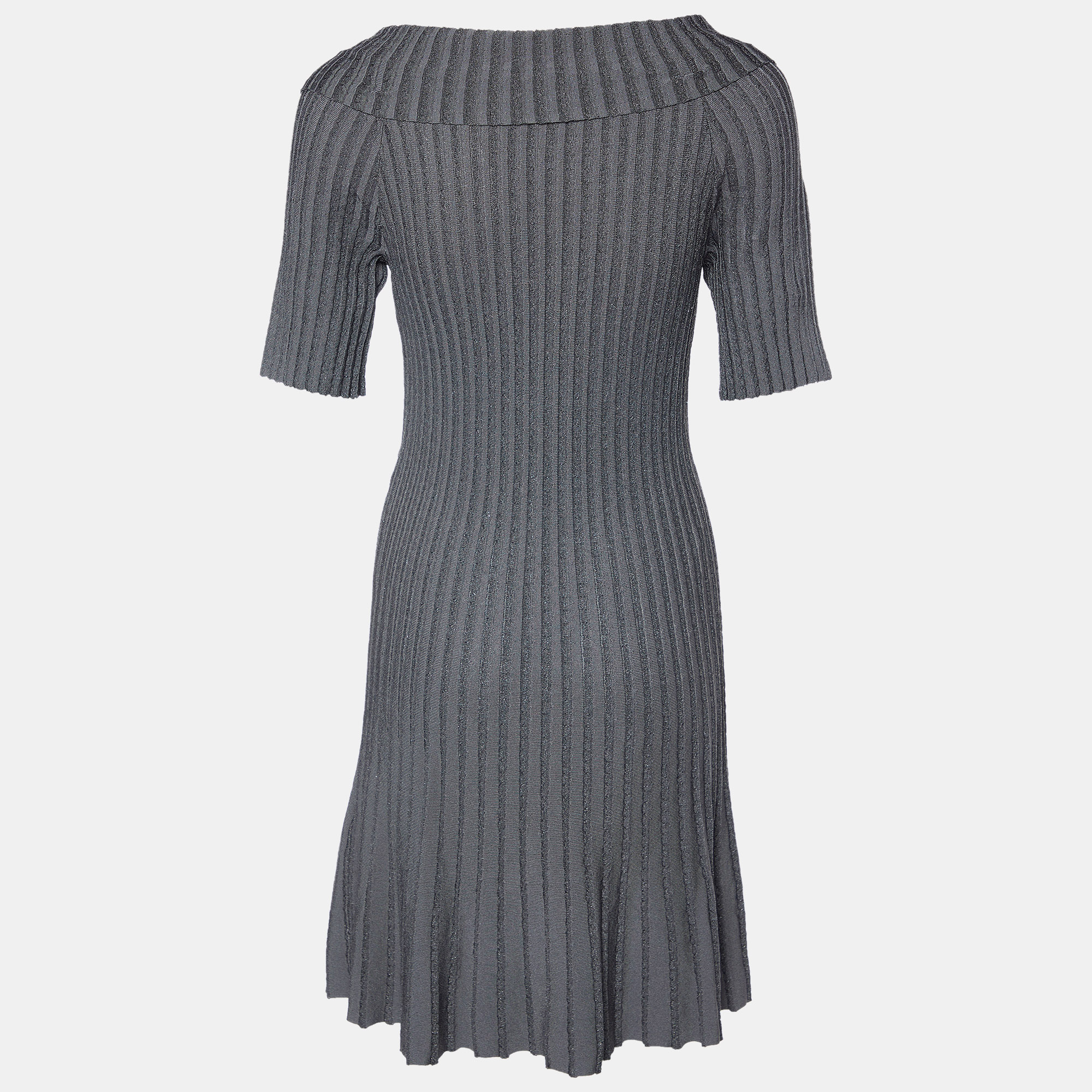 

Emporio Armani Charcoal Grey Lurex Knit Crossover Detail Midi Dress