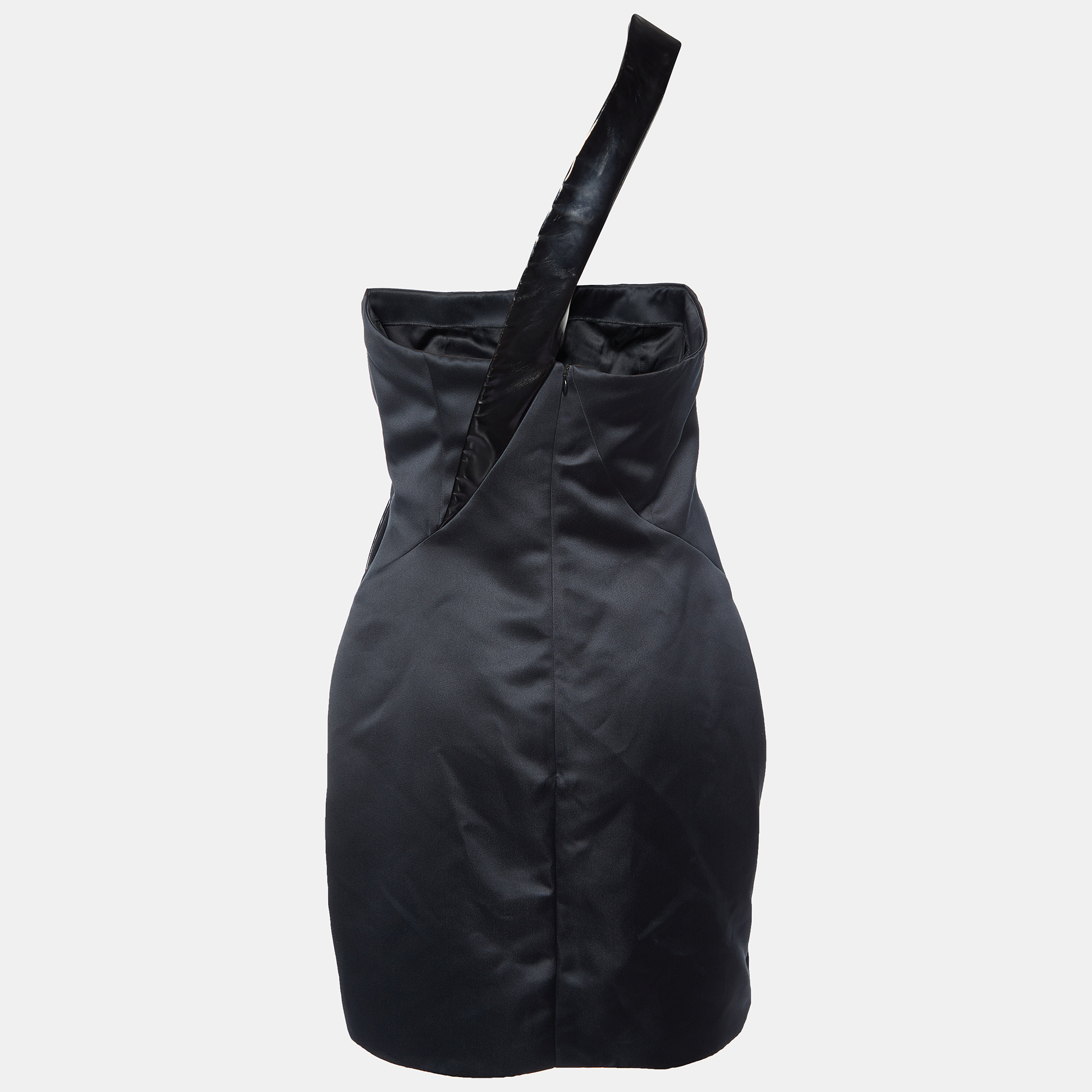 

Emporio Armani Black Satin & Leather Shoulder Detail Mini Dress