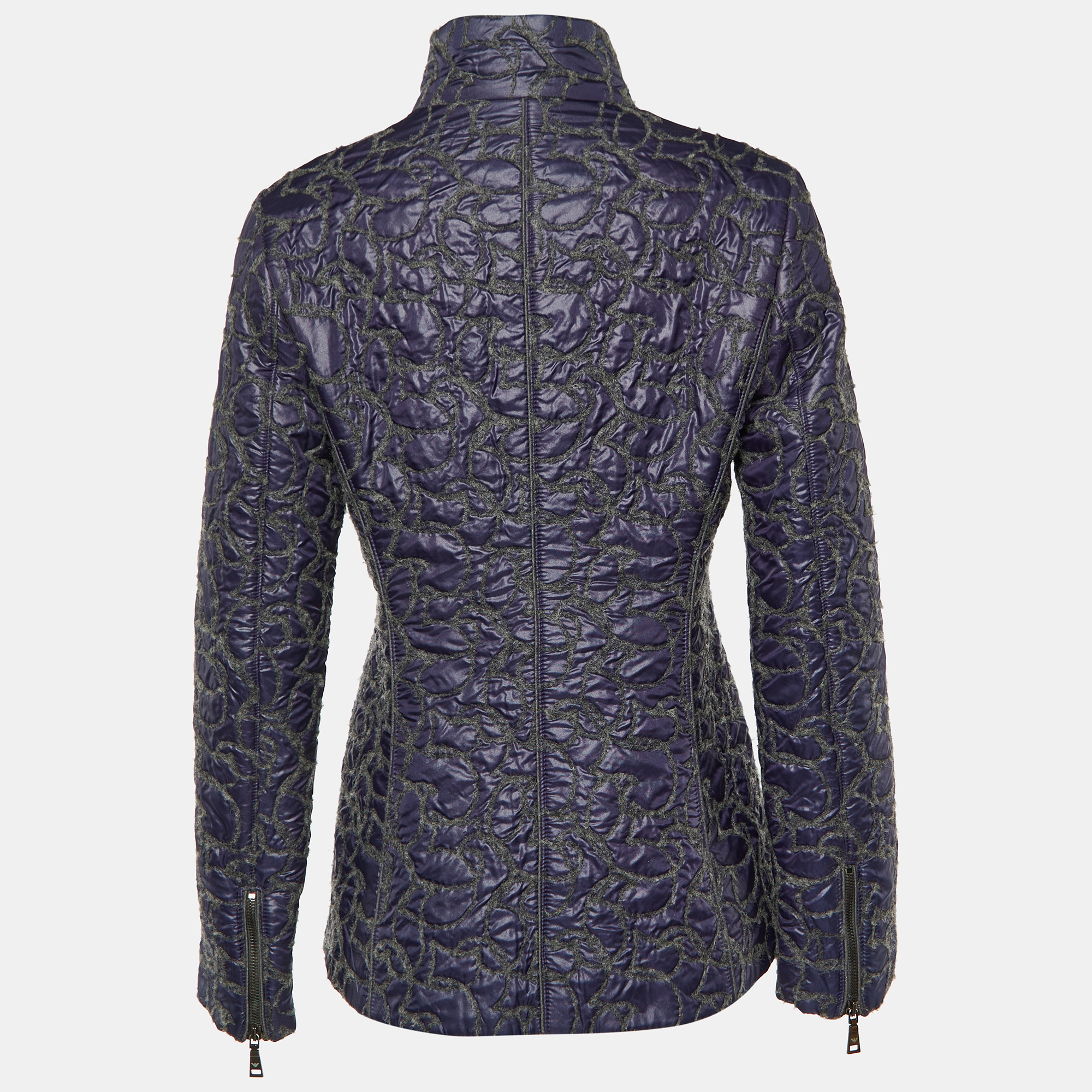 

Emporio Armani Purple & Grey Synthetic Wool Detail Zip Front Jacket