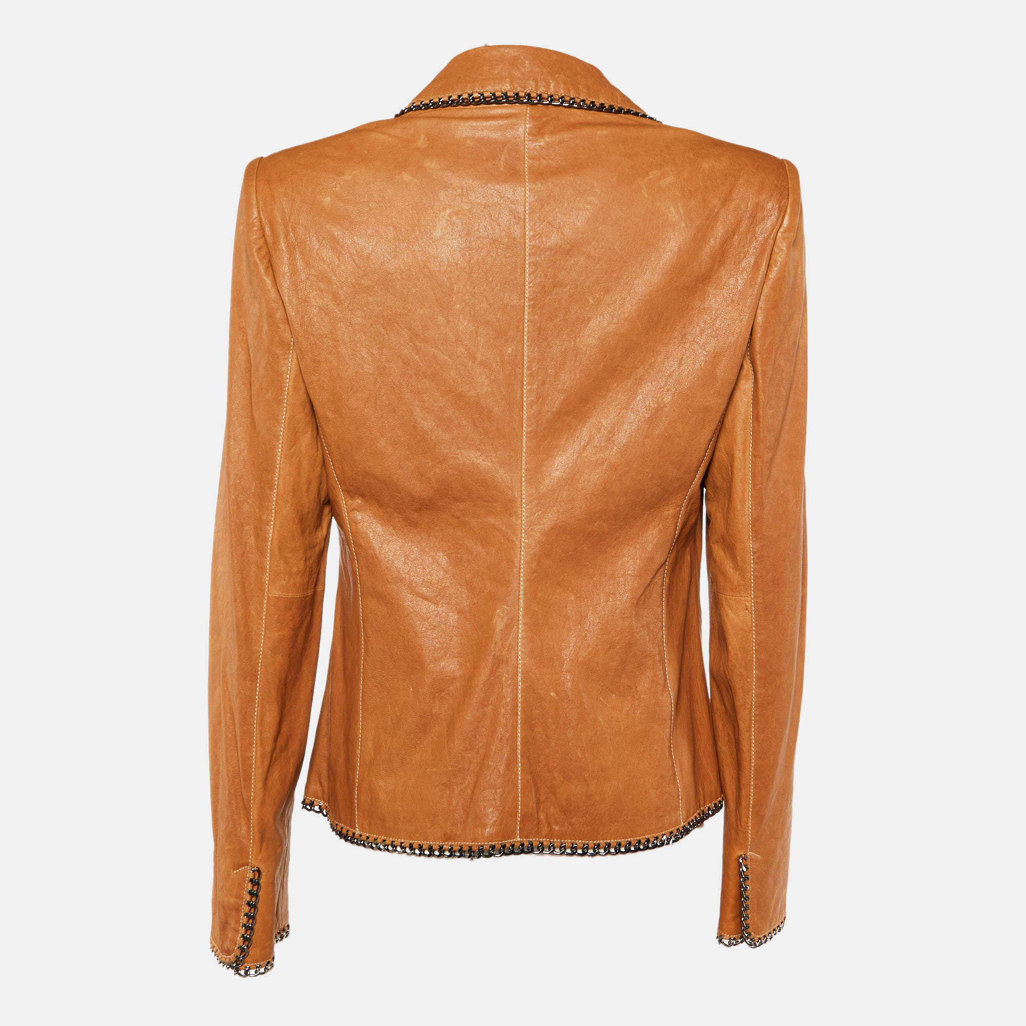 

Emporio Armani Brown Leather Chain Detailed Blazer