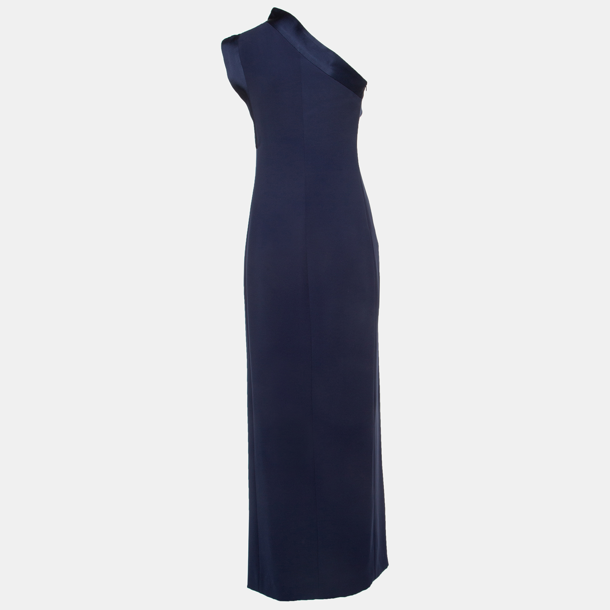 

Emporio Armani Navy Blue Crepe One Shoulder Maxi Dress