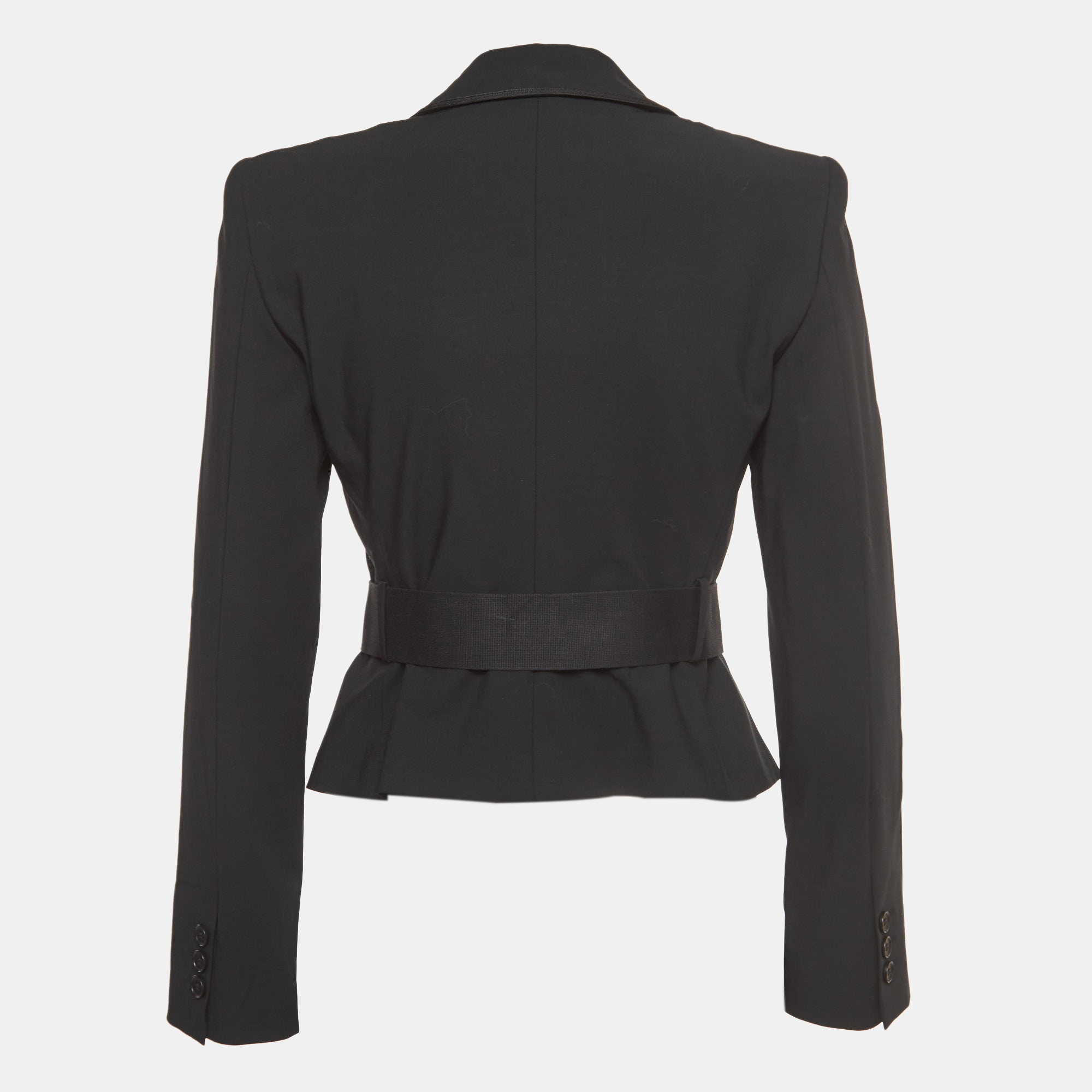 

Emporio Armani Black Wool Blend Belted Crop Blazer