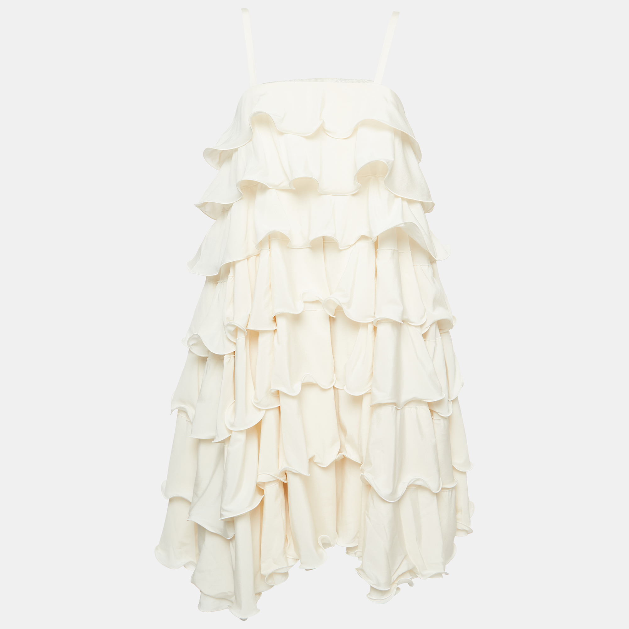 

Emporio Armani Cream Silk Ruffled Tiered Sleeveless Mini Dress