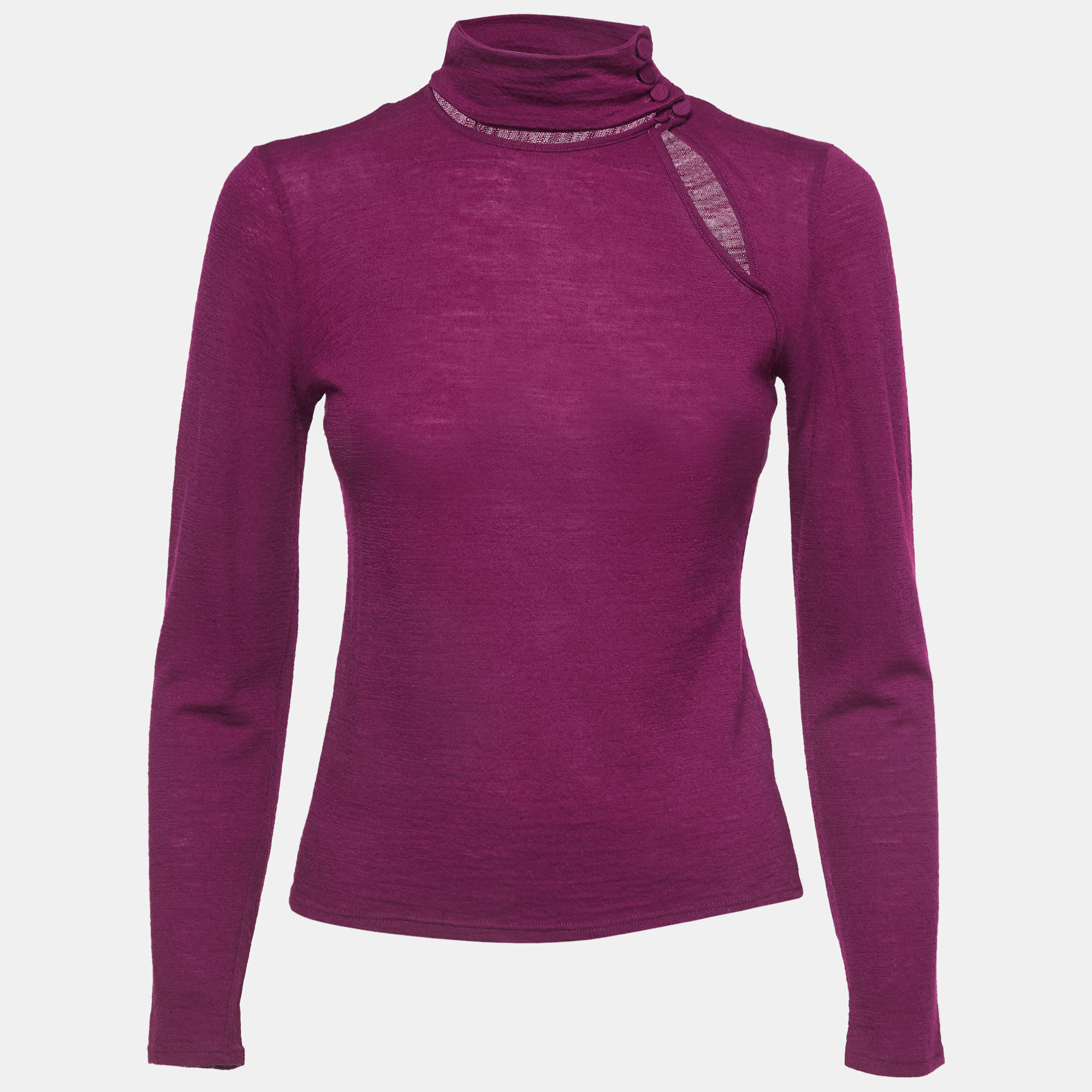 

Emporio Armani Burgundy Wool Knit Cut-Out Detail Top