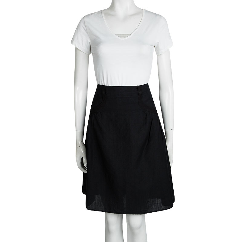 

Emporio Armani Black Linen Pocket Detail Knee Length Skirt