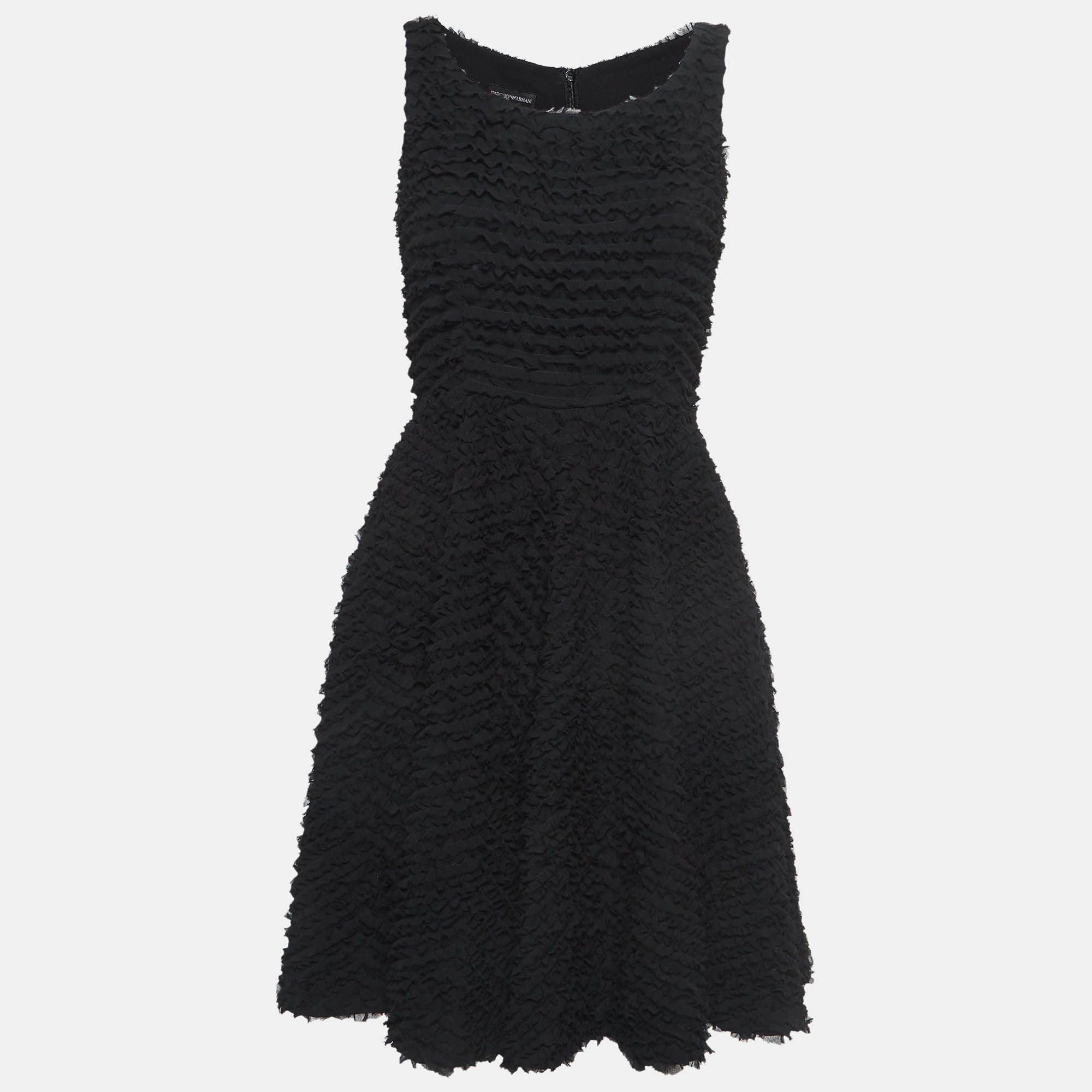 

Emporio Armani Black Ruffle Textured Chiffon Mini Dress S