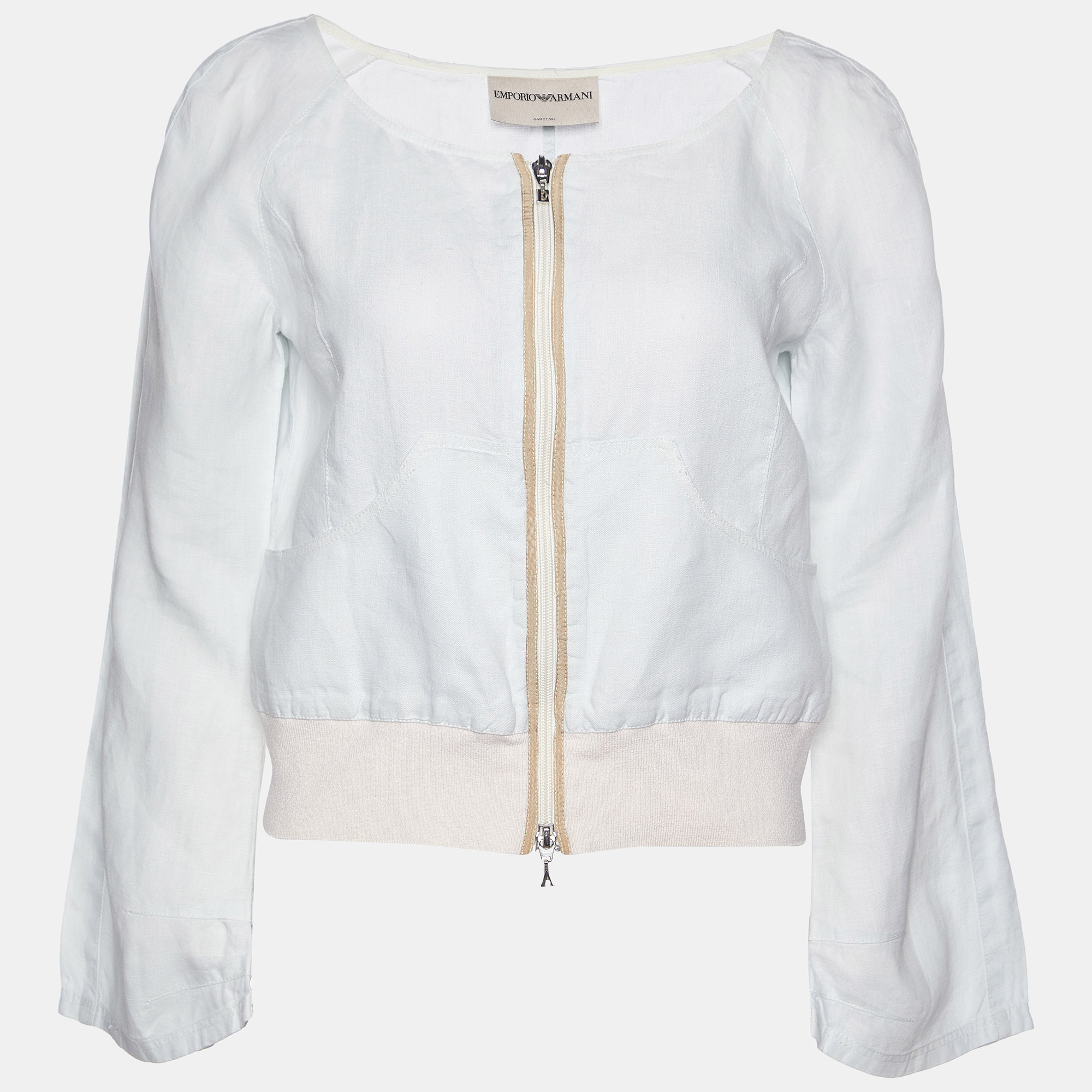Pre-owned Emporio Armani Pale Blue Zip Up Cropped Jacket M